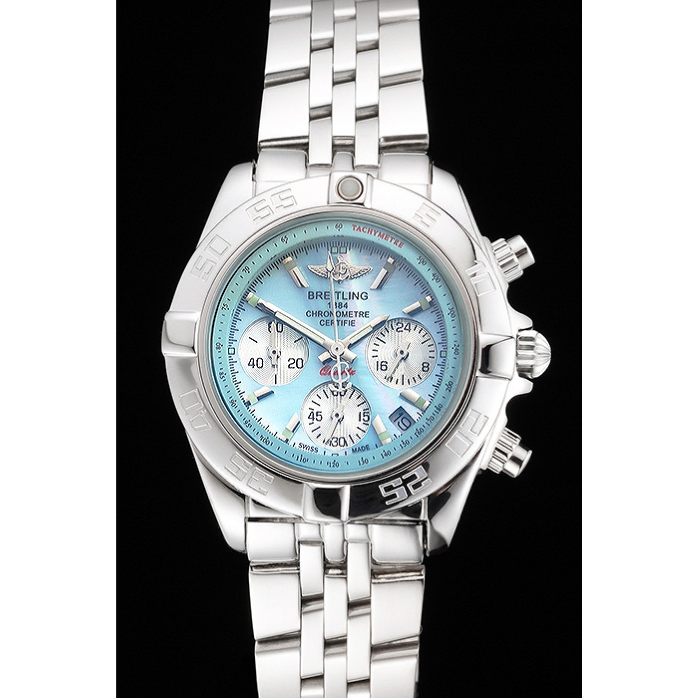 Breitling Chronomat Quartz Light Blue Dial Stainless Steel Case And Bracelet