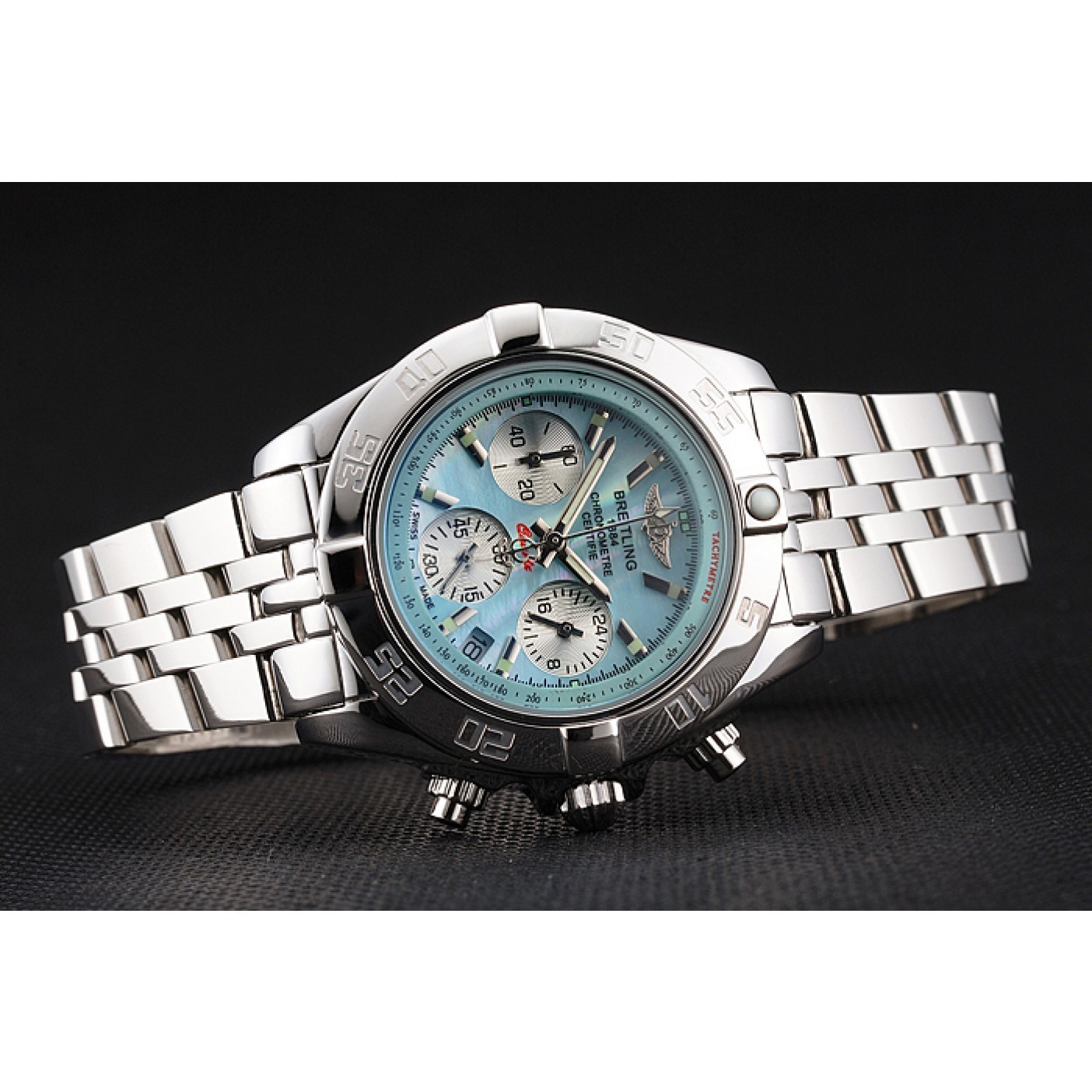 Breitling Chronomat Quartz Light Blue Dial Stainless Steel Case And Bracelet