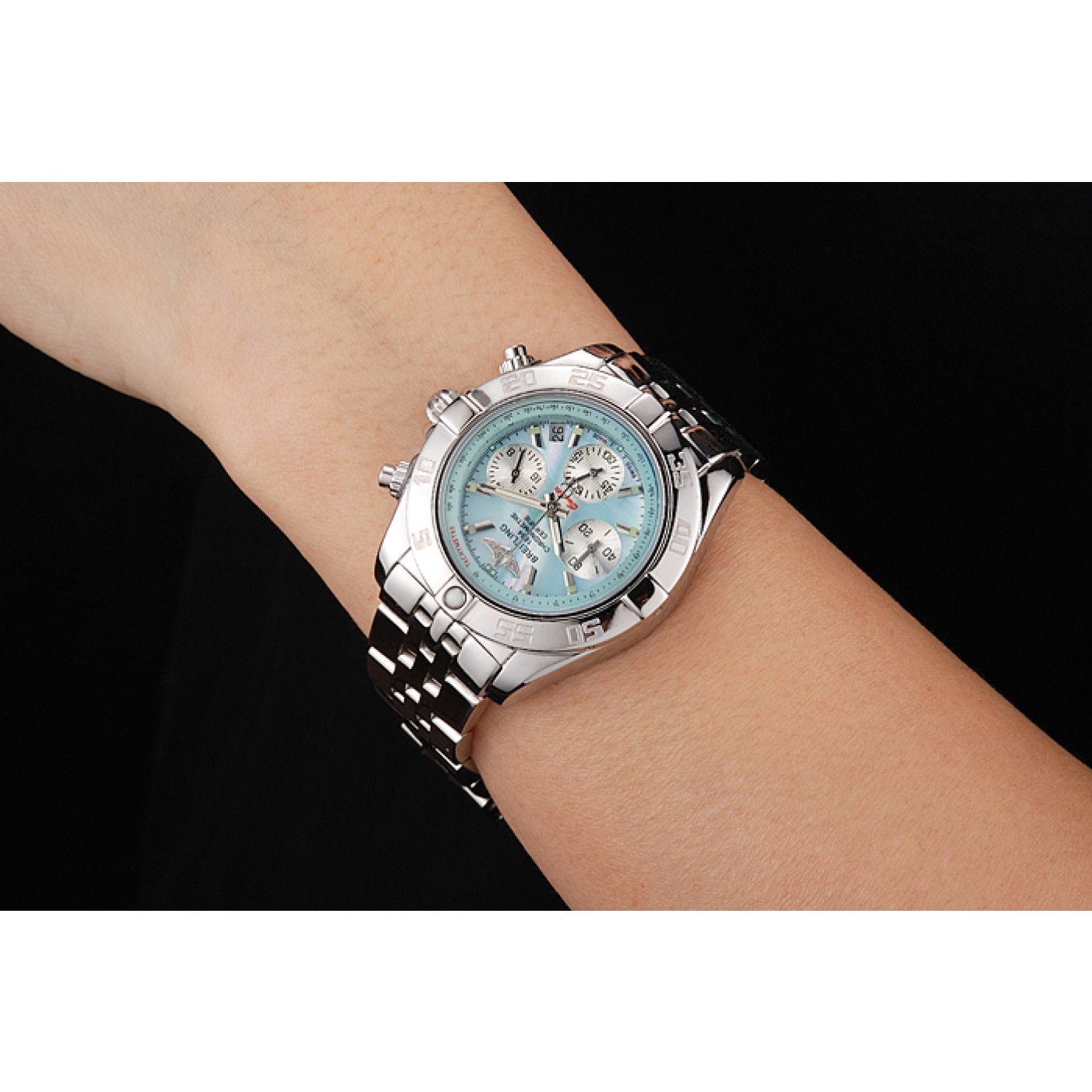 Breitling Chronomat Quartz Light Blue Dial Stainless Steel Case And Bracelet