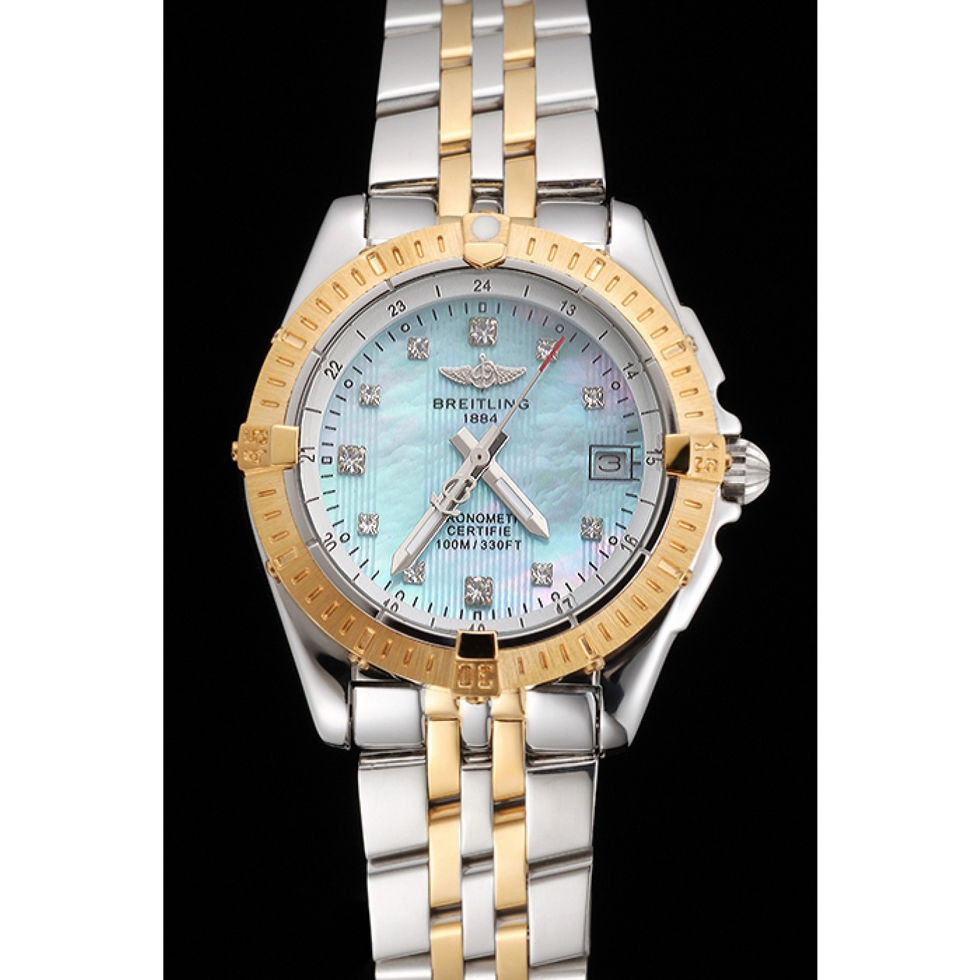 Breitling Colt Lady Light Blue Dial Diamond Hour Marks Gold Bezel Stainless Steel Case Two Tone Bracelet