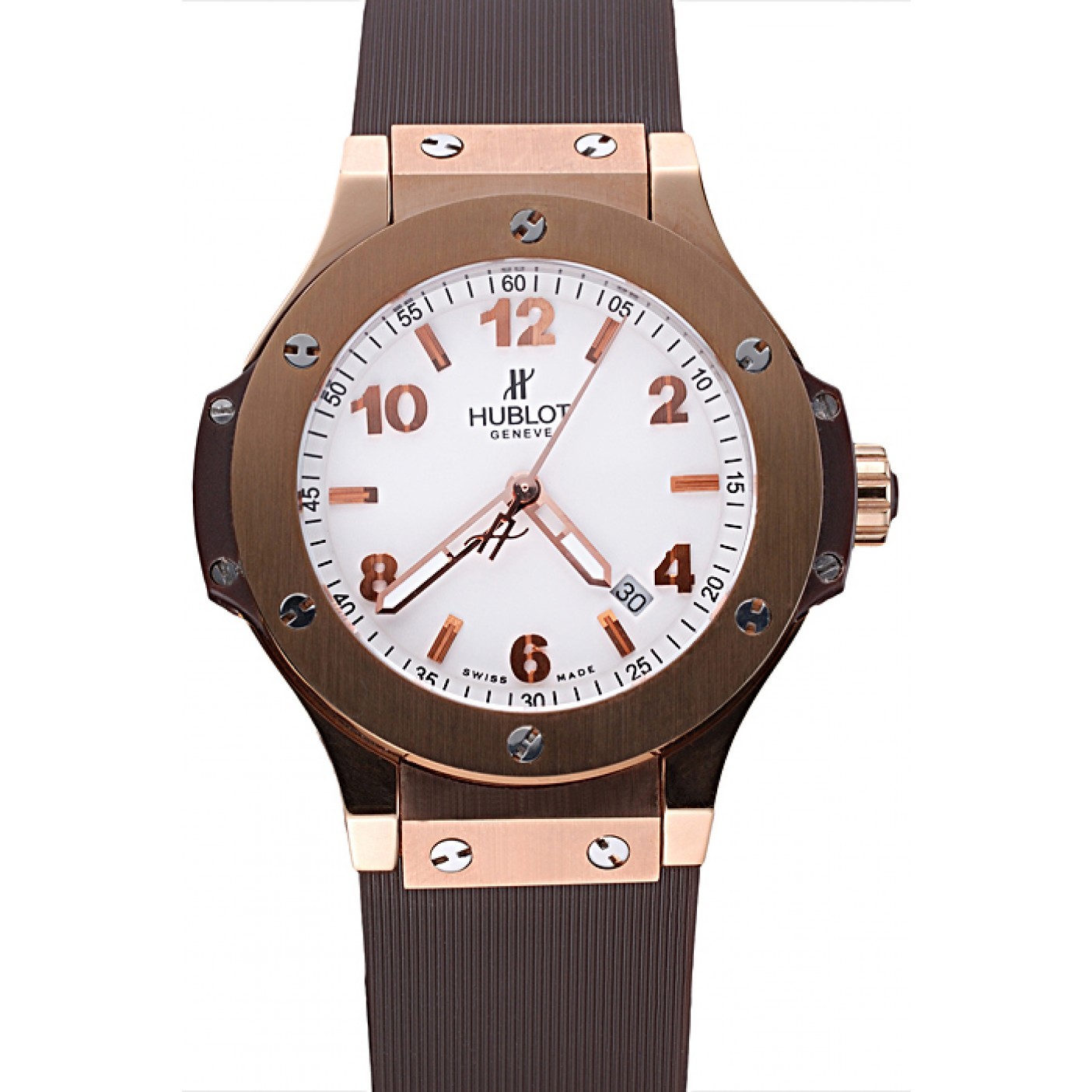 Hublot Big Bang King Rose Gold Bezel White Dial Brown Rubber Strap