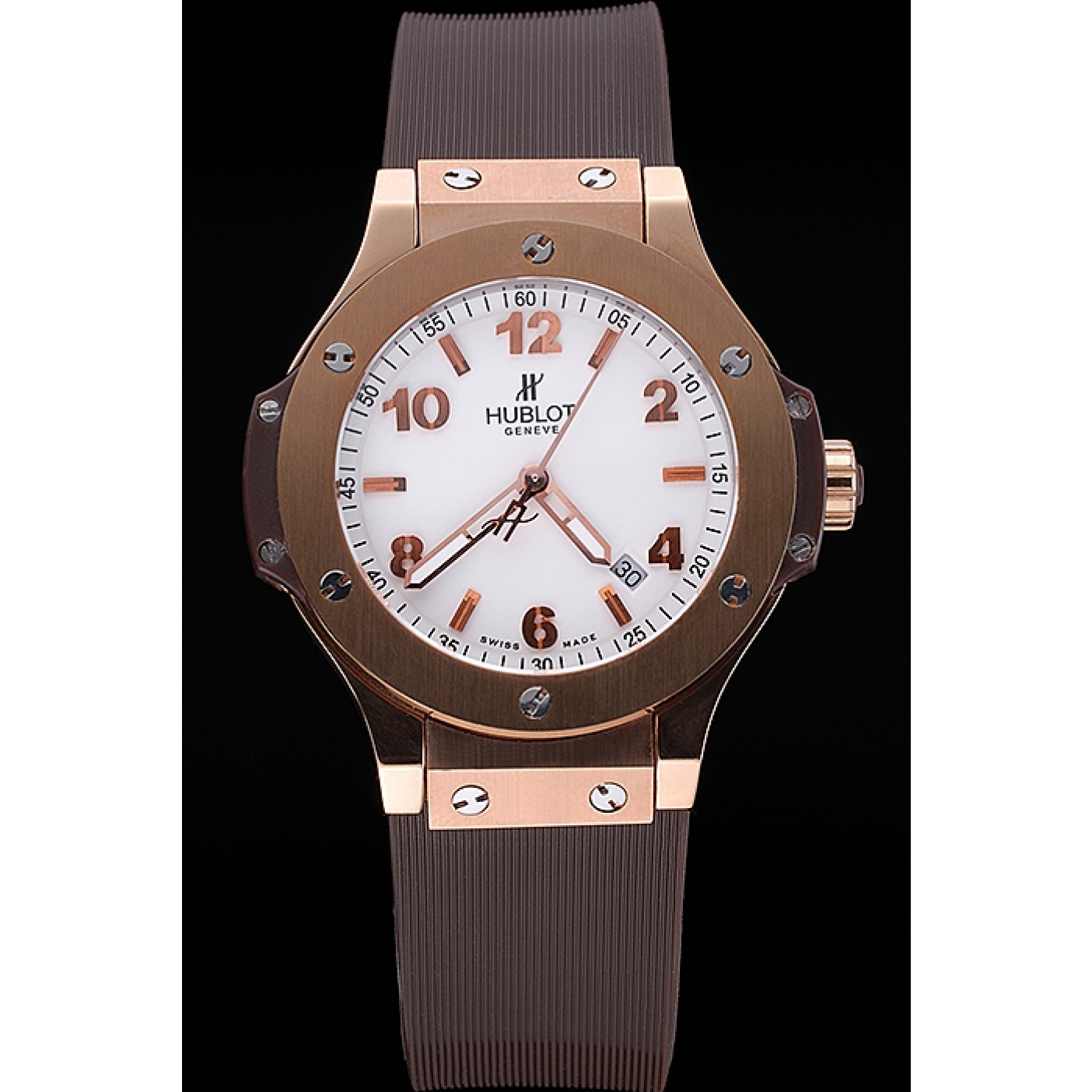 Hublot Big Bang King Rose Gold Bezel White Dial Brown Rubber Strap