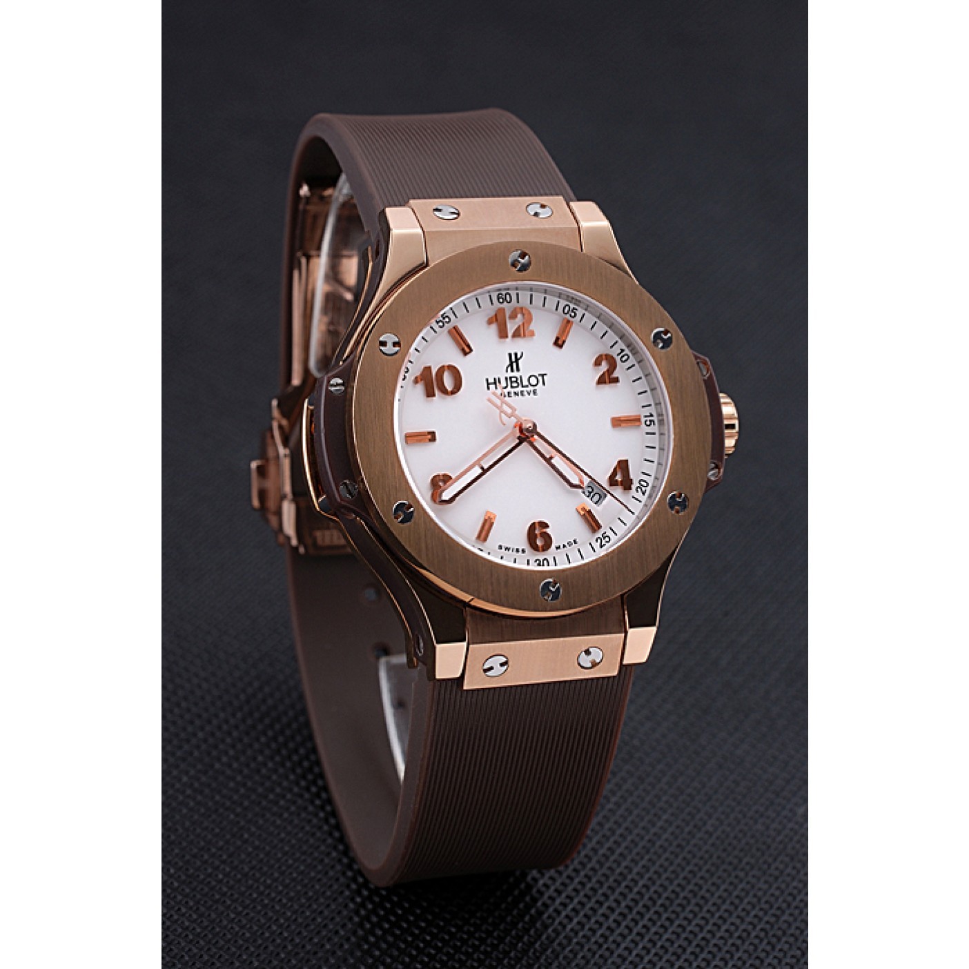 Hublot Big Bang King Rose Gold Bezel White Dial Brown Rubber Strap