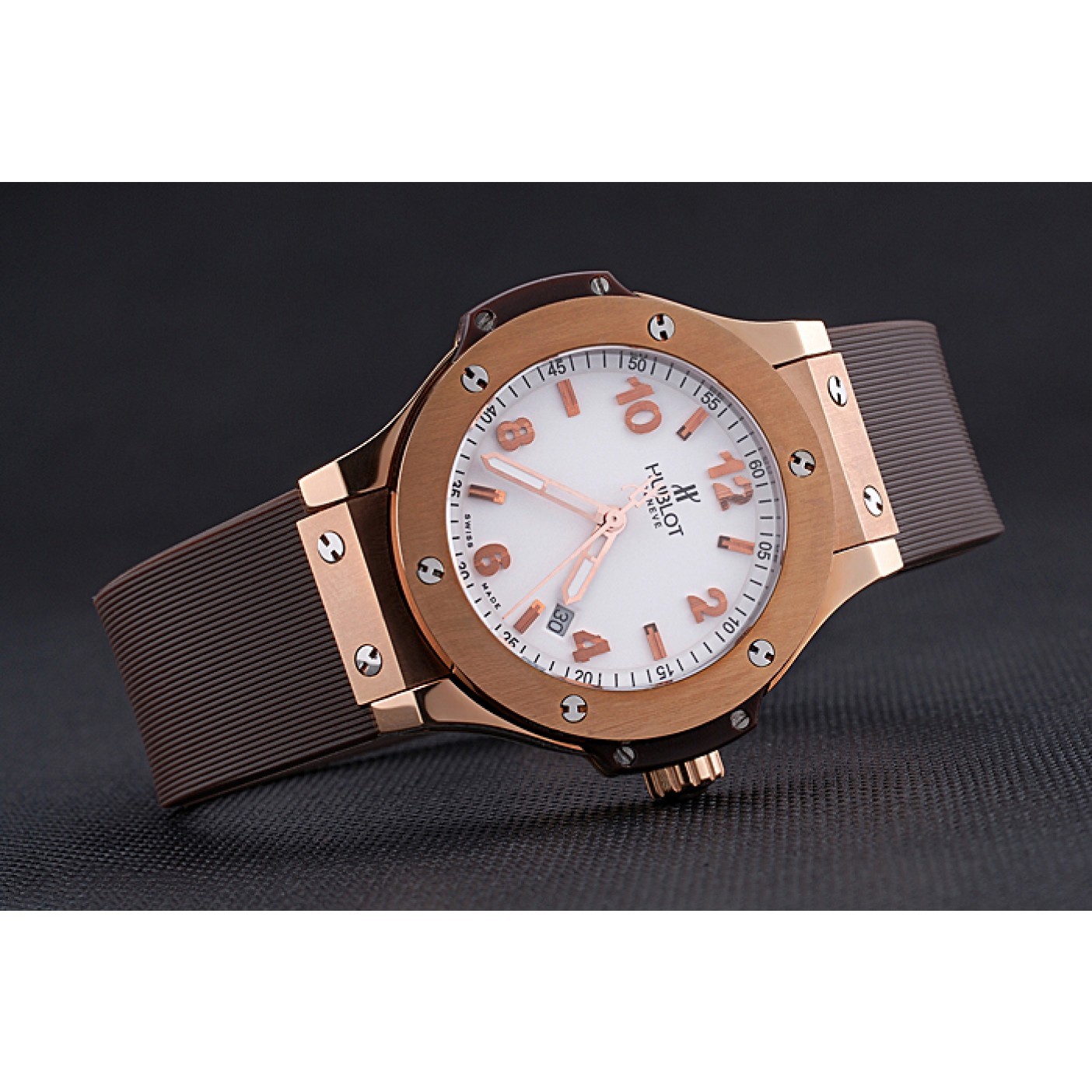 Hublot Big Bang King Rose Gold Bezel White Dial Brown Rubber Strap