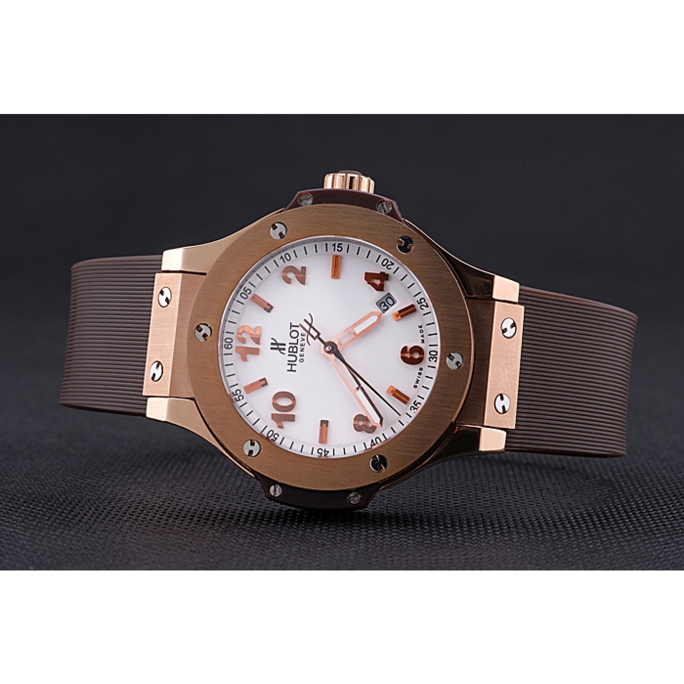 Hublot Big Bang King Rose Gold Bezel White Dial Brown Rubber Strap