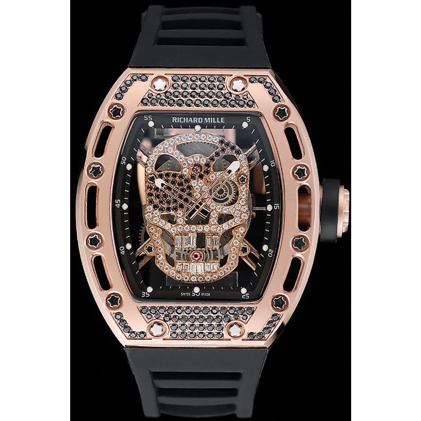 Richard Mille Tourbillon Skull RM 052 Rose Gold Case Black Rubber Bracelet 1454252