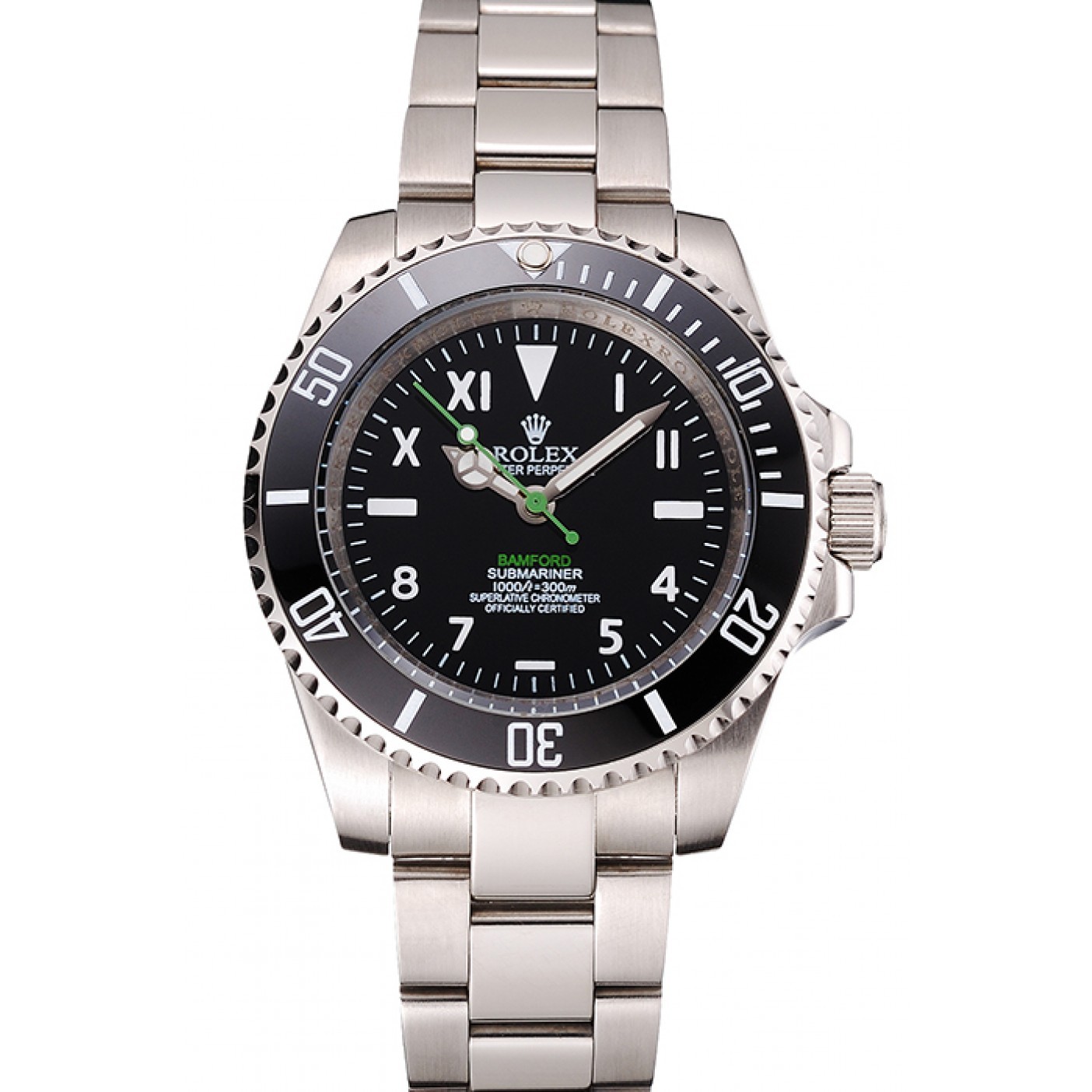 RepTime Watches Rolex Bamford Submariner Black Dial With Roman Numerals Black Bezel Stainless Steel Case And Bracelet