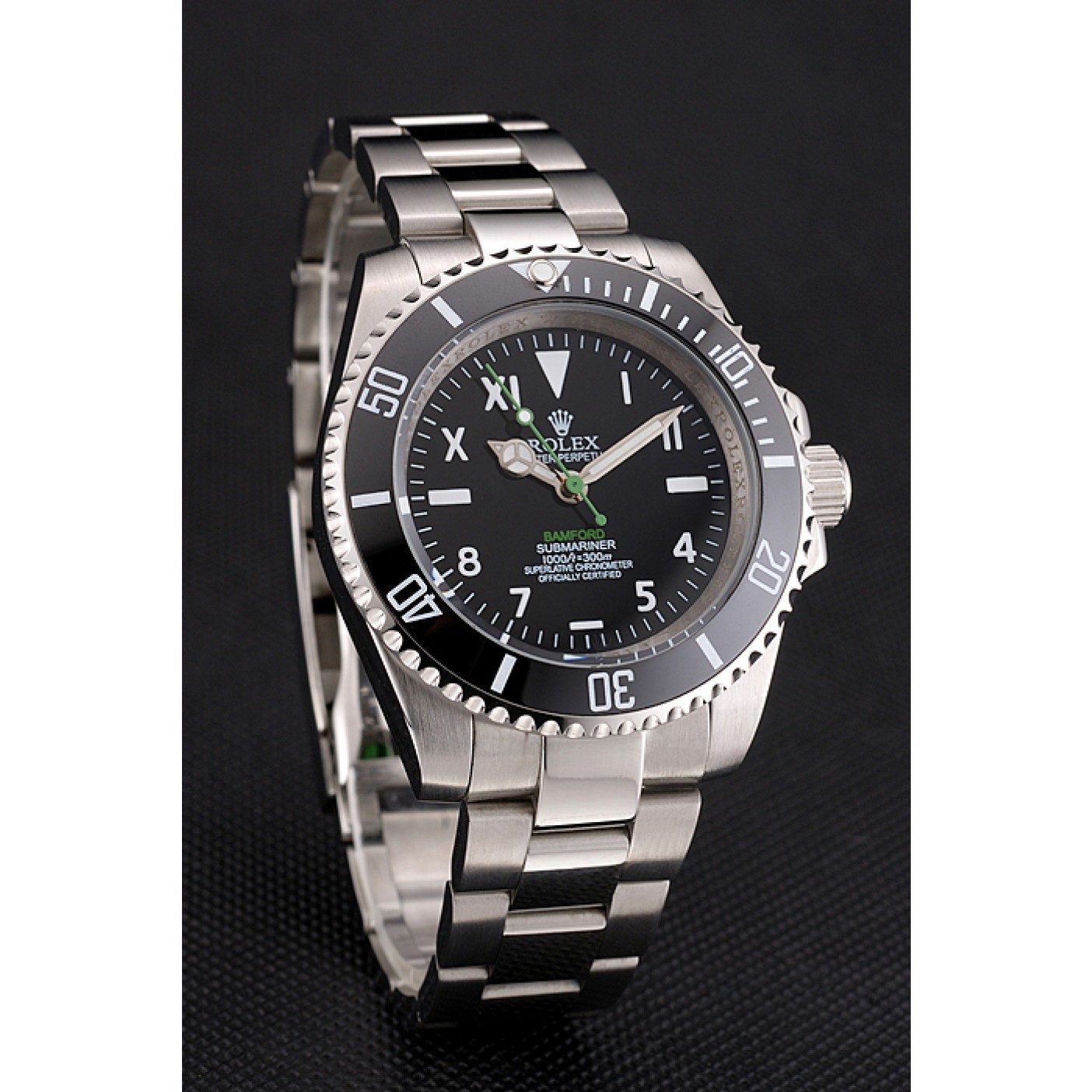 RepTime Watches Rolex Bamford Submariner Black Dial With Roman Numerals Black Bezel Stainless Steel Case And Bracelet