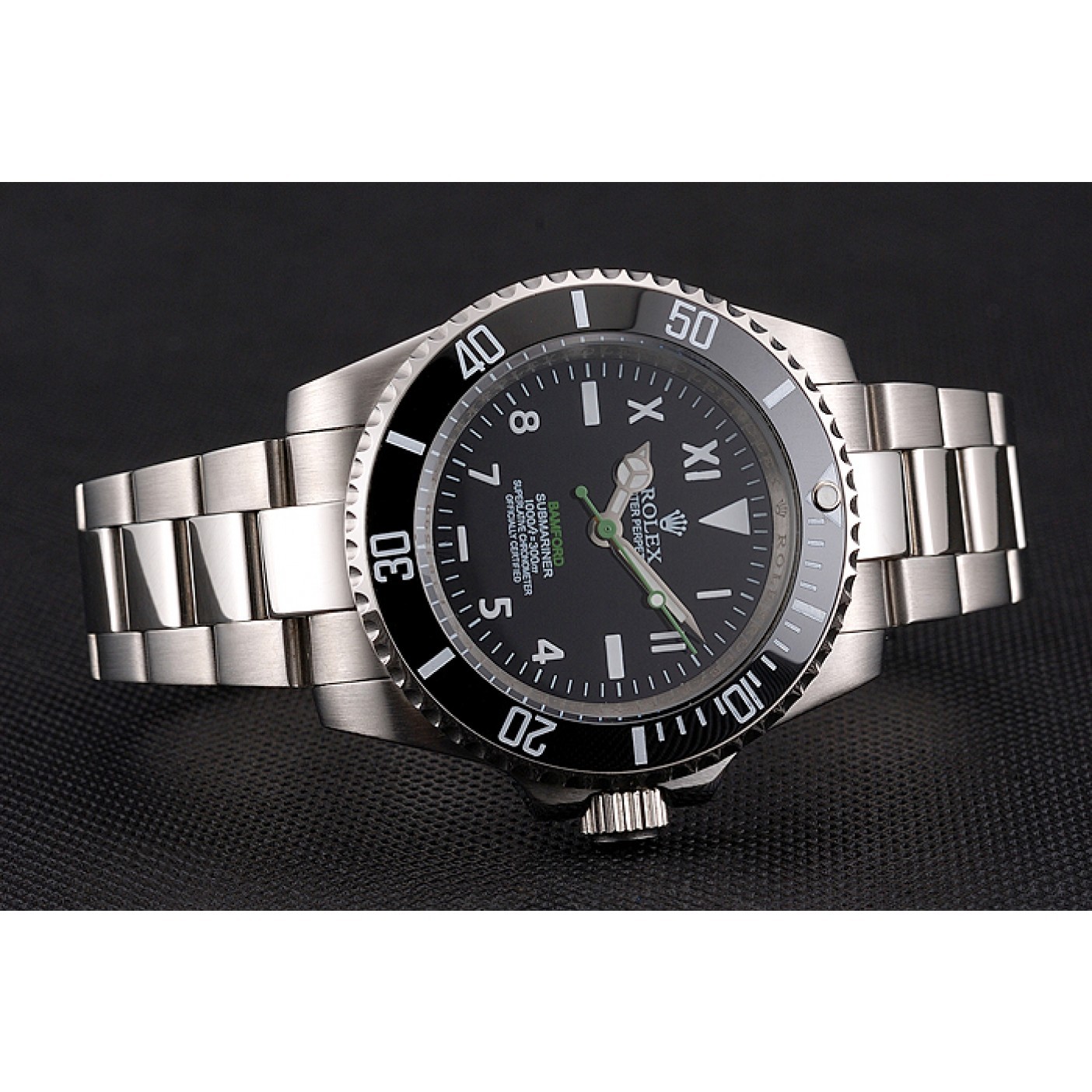 RepTime Watches Rolex Bamford Submariner Black Dial With Roman Numerals Black Bezel Stainless Steel Case And Bracelet