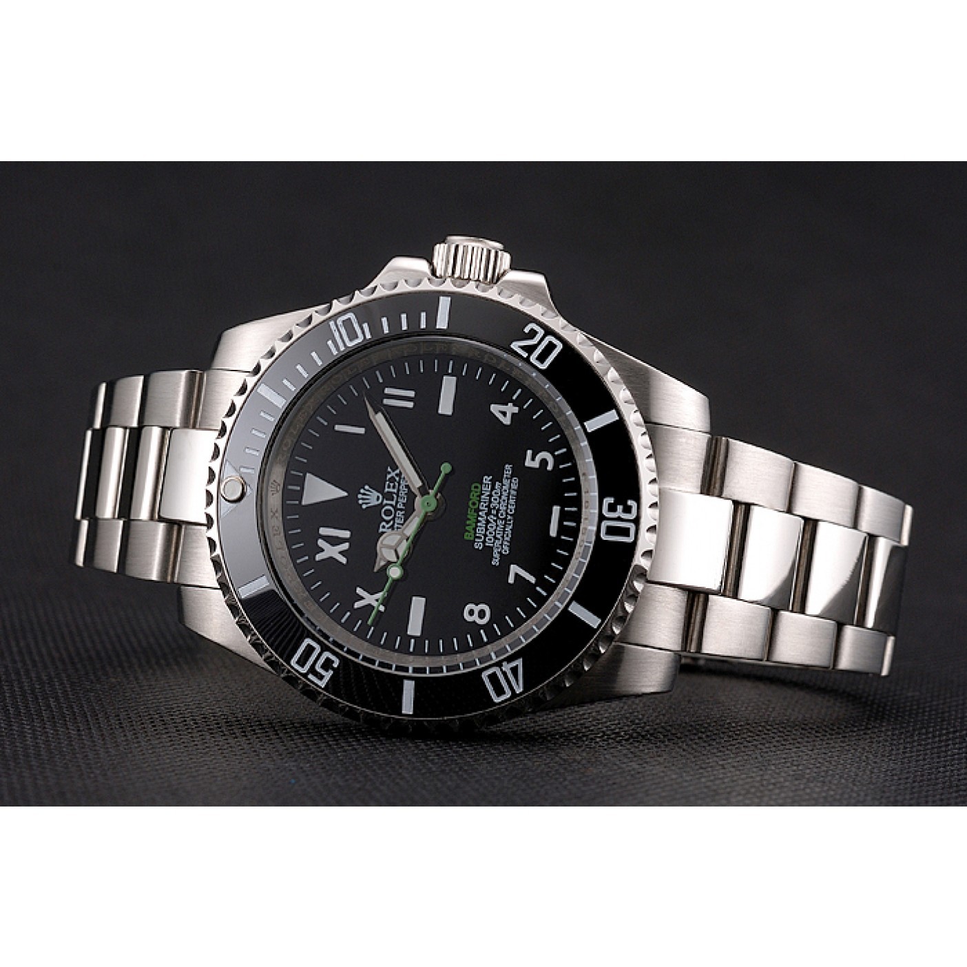 RepTime Watches Rolex Bamford Submariner Black Dial With Roman Numerals Black Bezel Stainless Steel Case And Bracelet