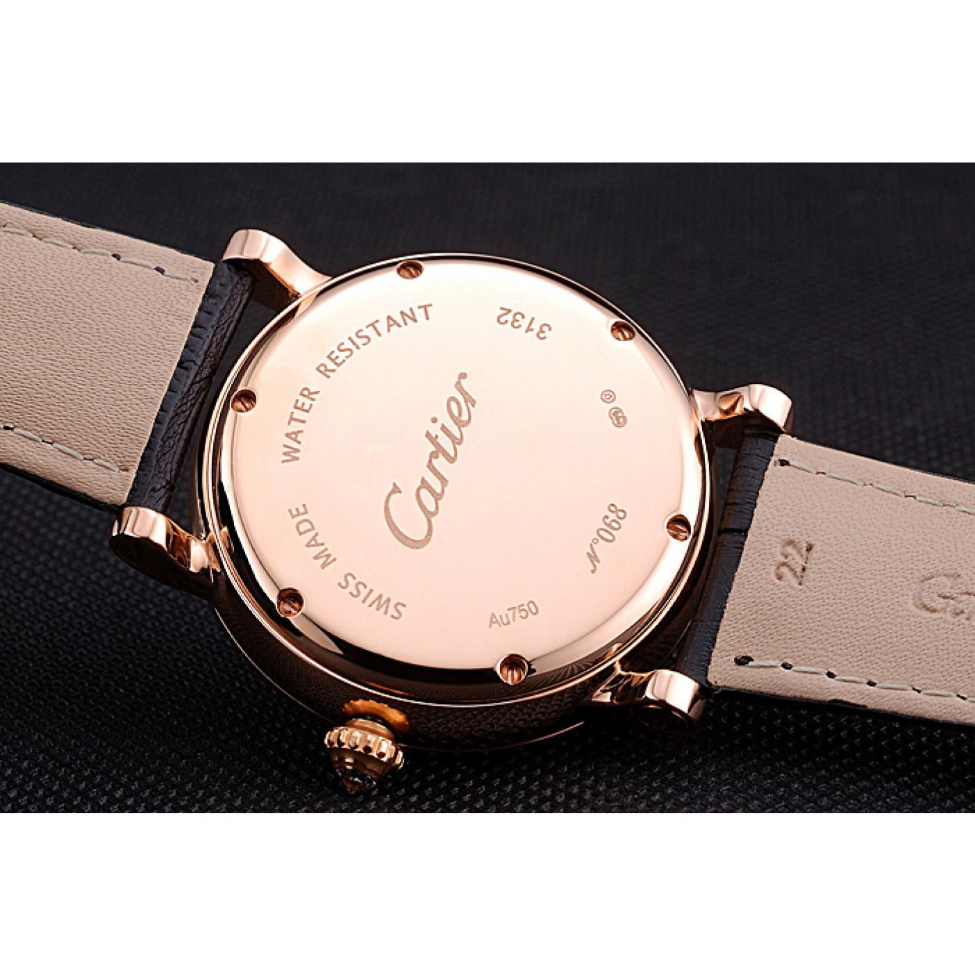 Cartier Rotonde Black And White Dial Gold Case With Jewels Black Leather Strap 622758