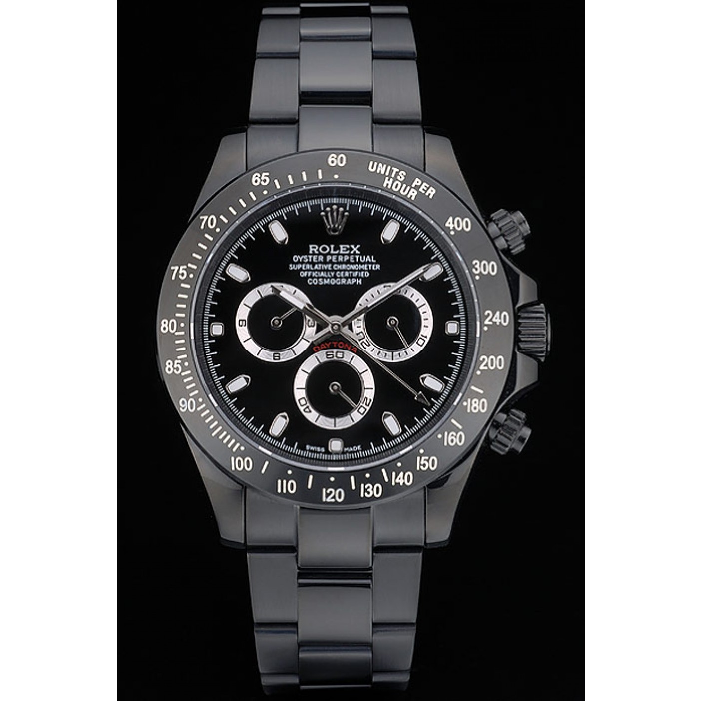 RepTime Watches Rolex Daytona Black Ion Plated Tachymeter Black Stainless Steel Strap Black Dial 80247