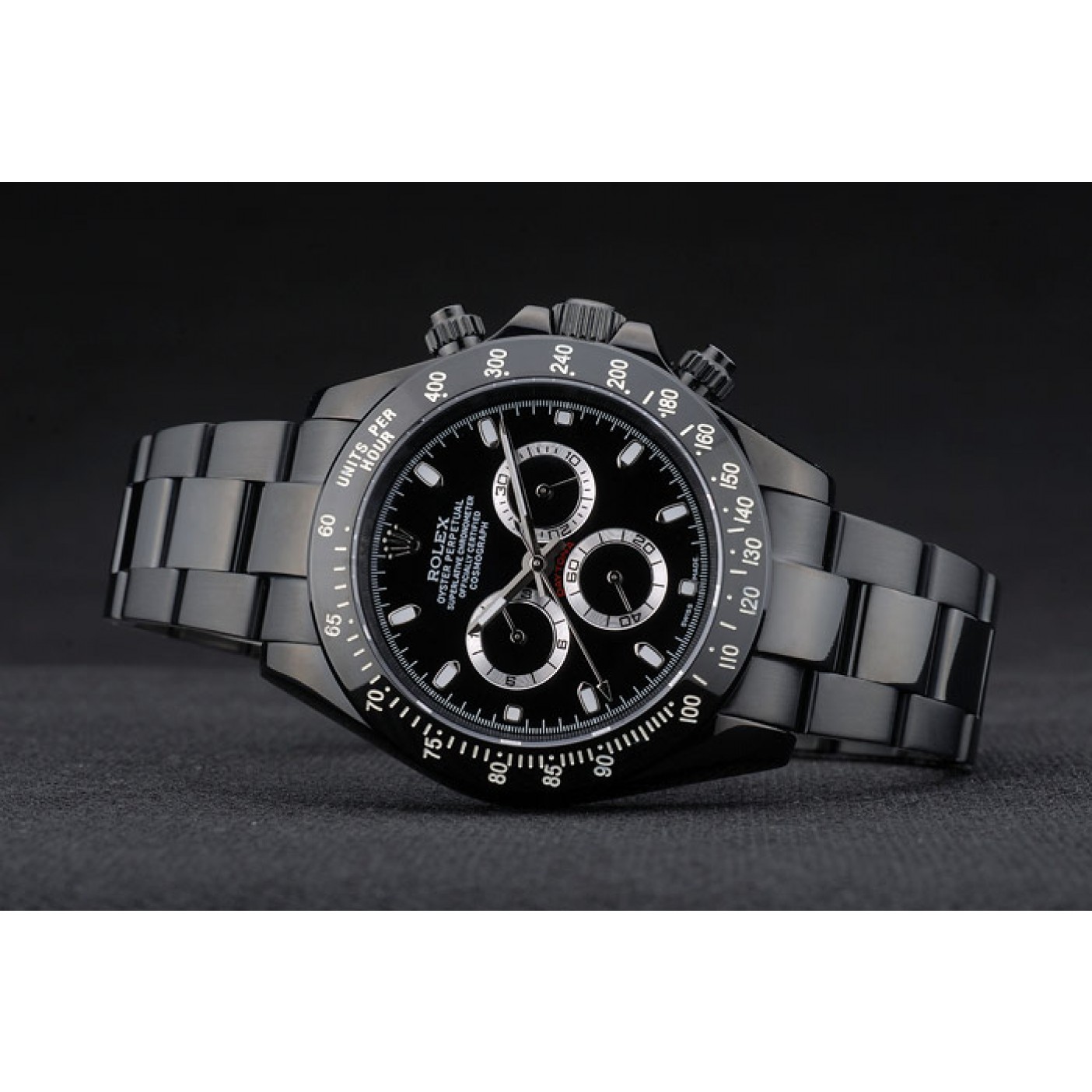 RepTime Watches Rolex Daytona Black Ion Plated Tachymeter Black Stainless Steel Strap Black Dial 80247