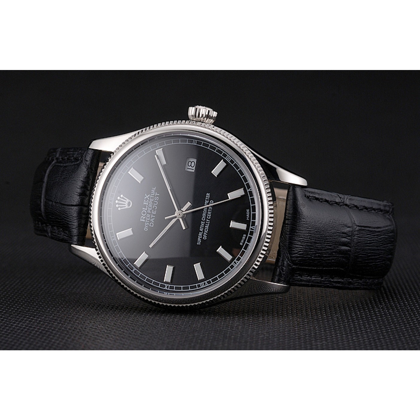 Swiss Rolex Datejust Black Dial Stainless Steel Case And Bracelet