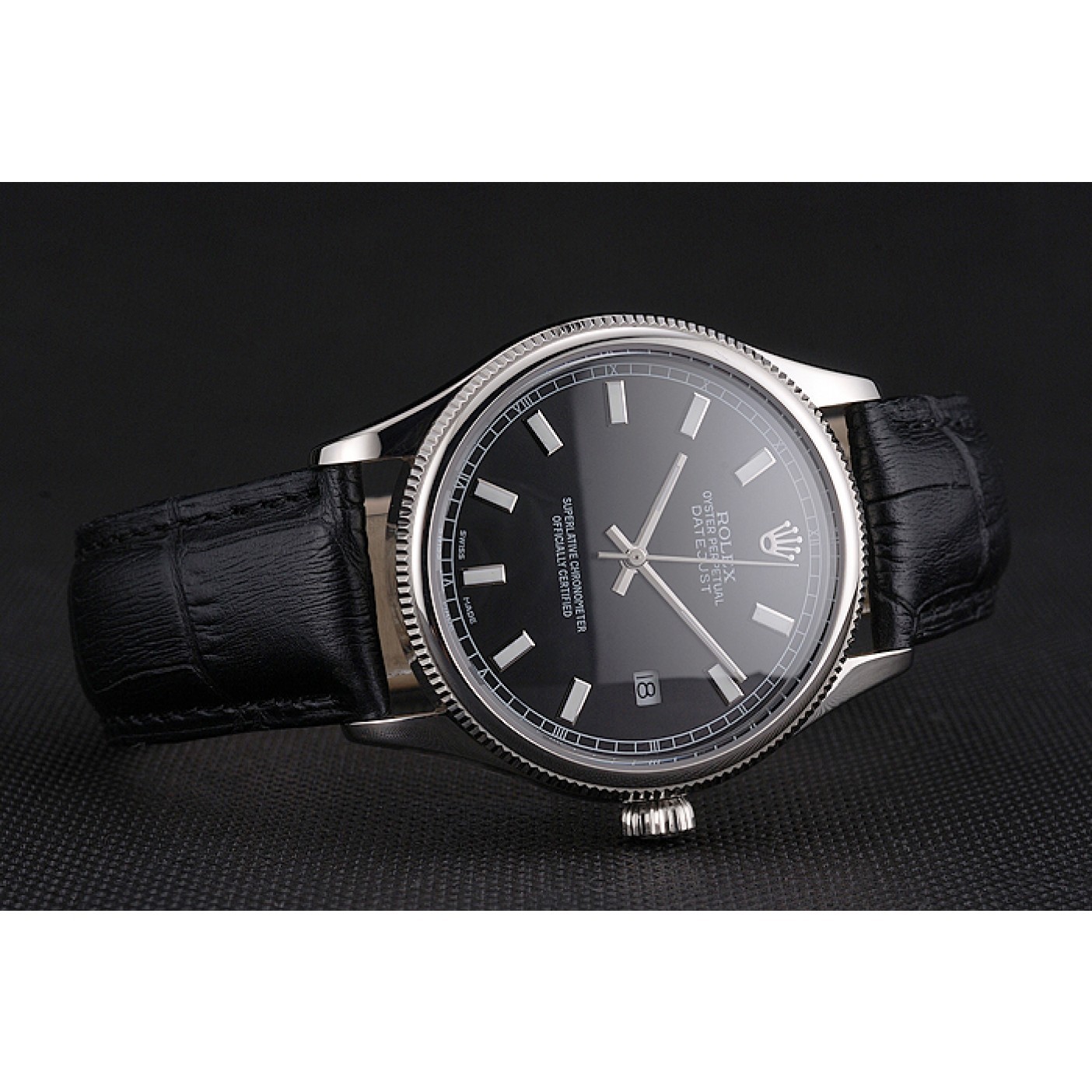 Swiss Rolex Datejust Black Dial Stainless Steel Case And Bracelet