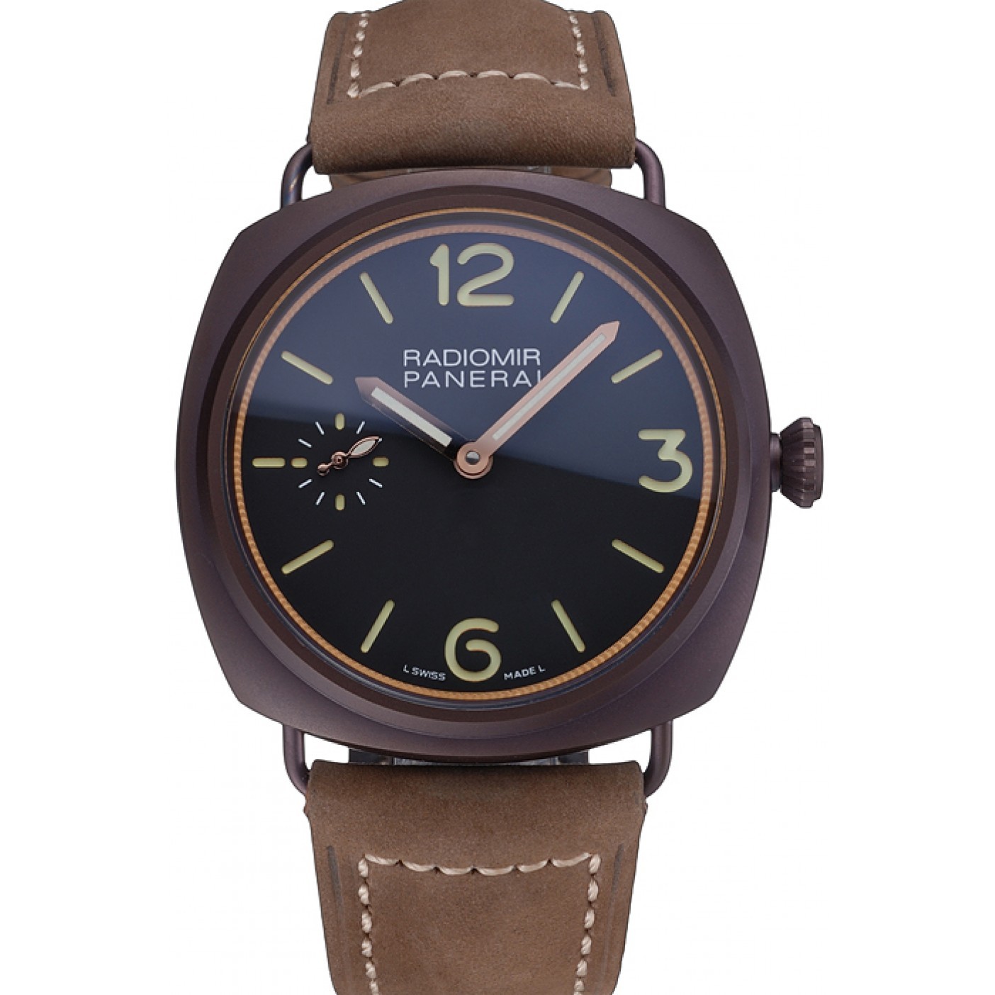 Panerai Radiomir Brown Stainless Steel Bezel Brown Leather Bracelet 622324