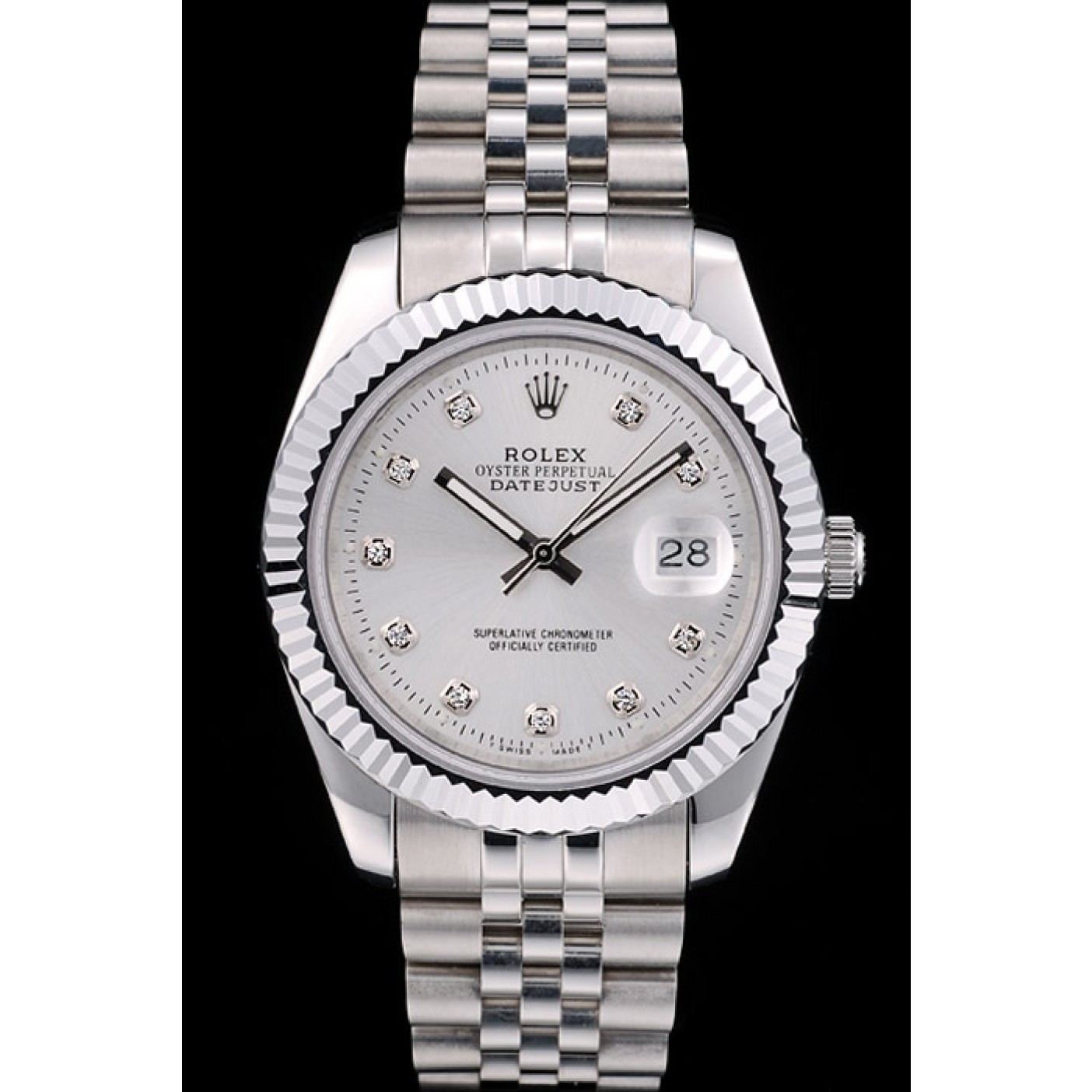 Rolex DateJust Stainless Steel Ribbed Bezel Silver Dial 41977