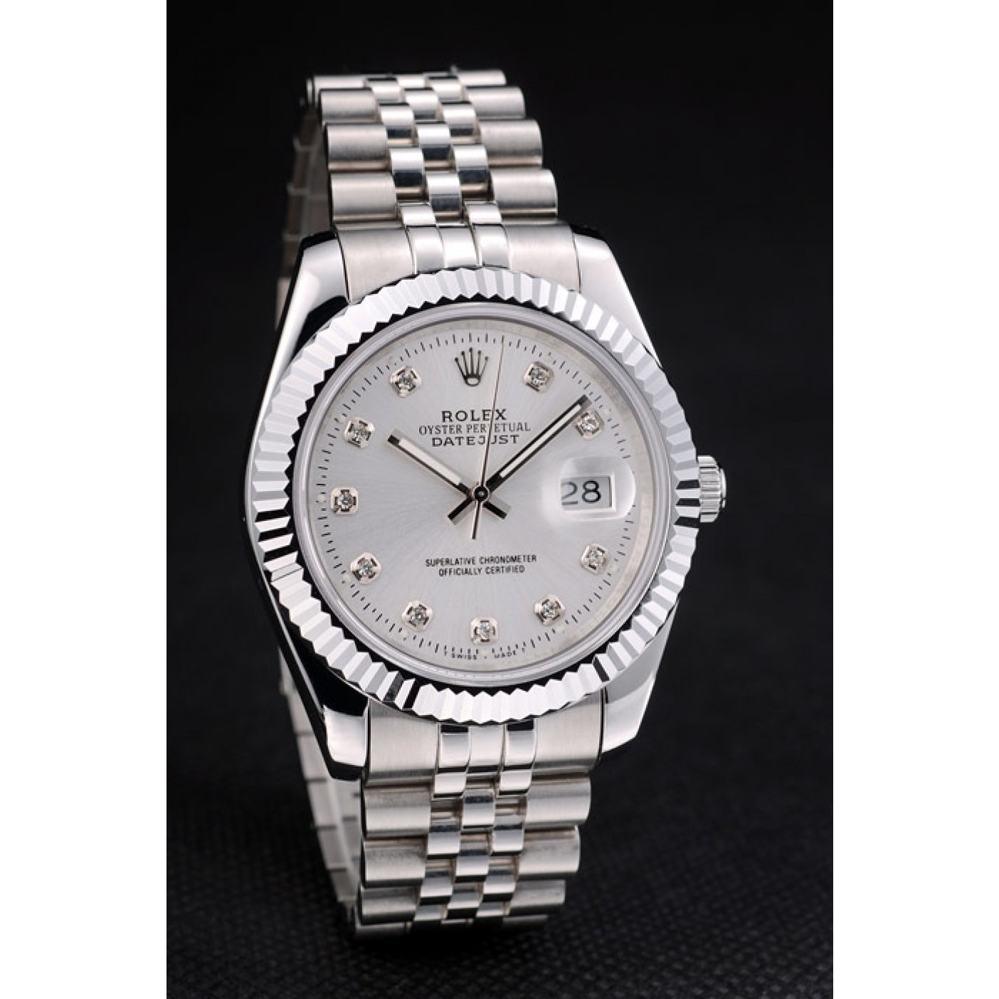 RepTime Watches Rolex DateJust Stainless Steel Ribbed Bezel Silver Dial 41977