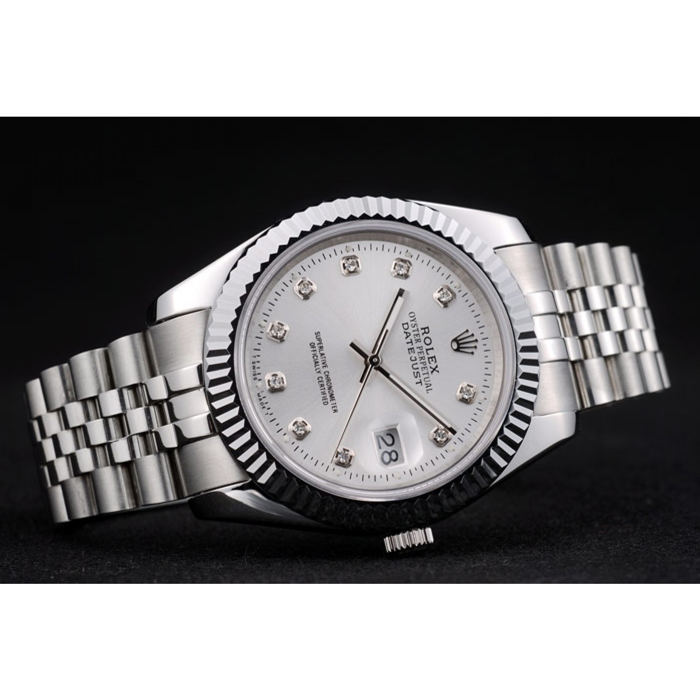 Rolex DateJust Stainless Steel Ribbed Bezel Silver Dial 41977