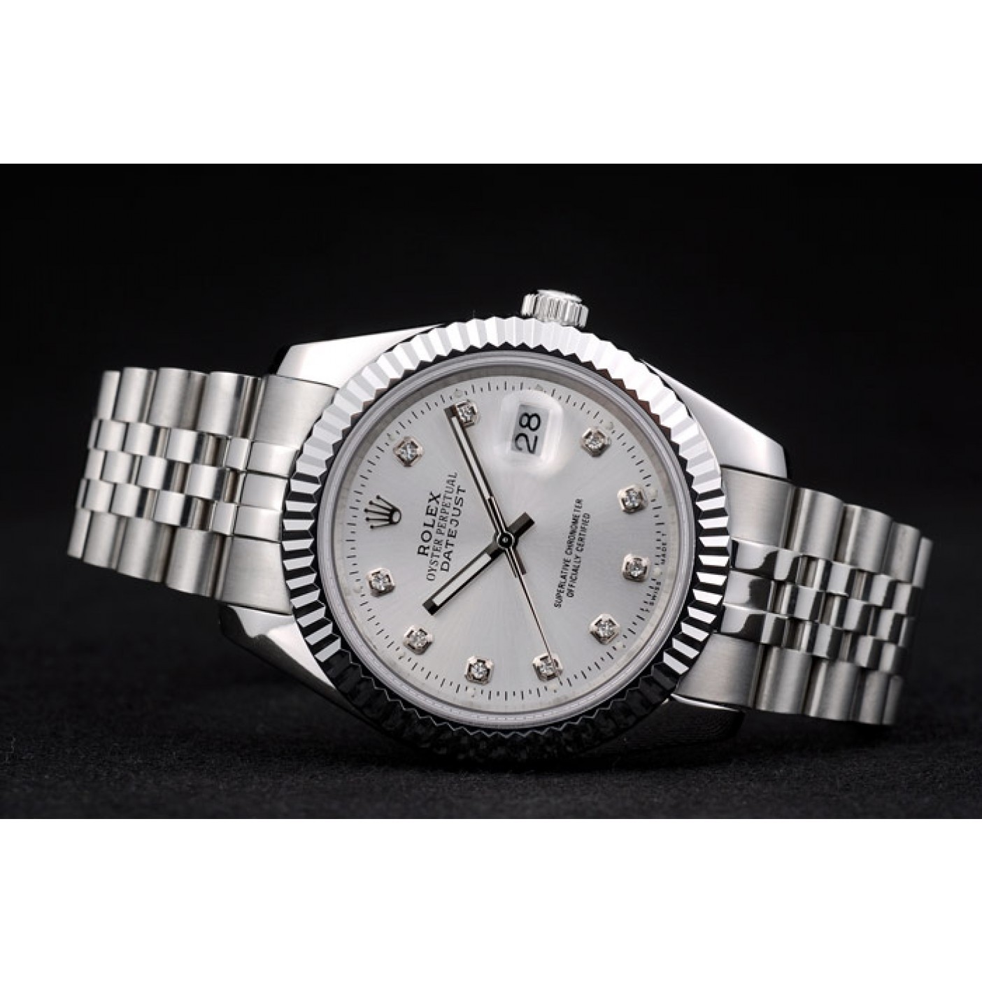 Rolex DateJust Stainless Steel Ribbed Bezel Silver Dial 41977