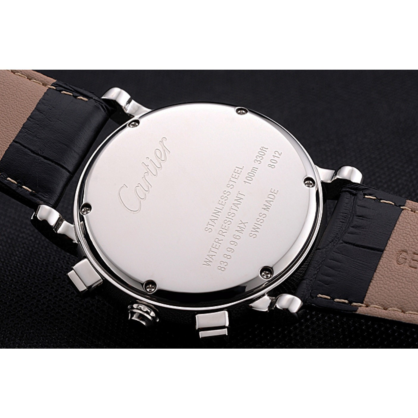 Cartier Rotonde Chronograph White Dial Stainless Steel Case Black Leather Strap