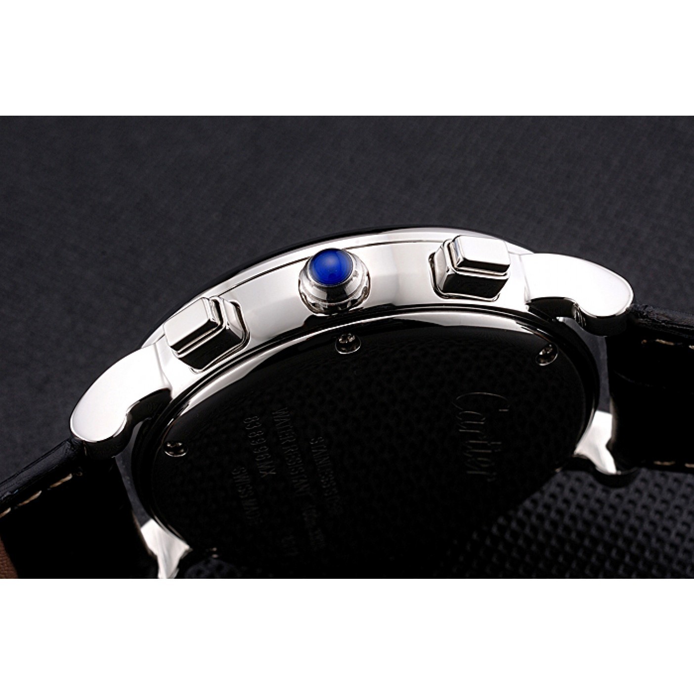 Cartier Rotonde Chronograph White Dial Stainless Steel Case Black Leather Strap