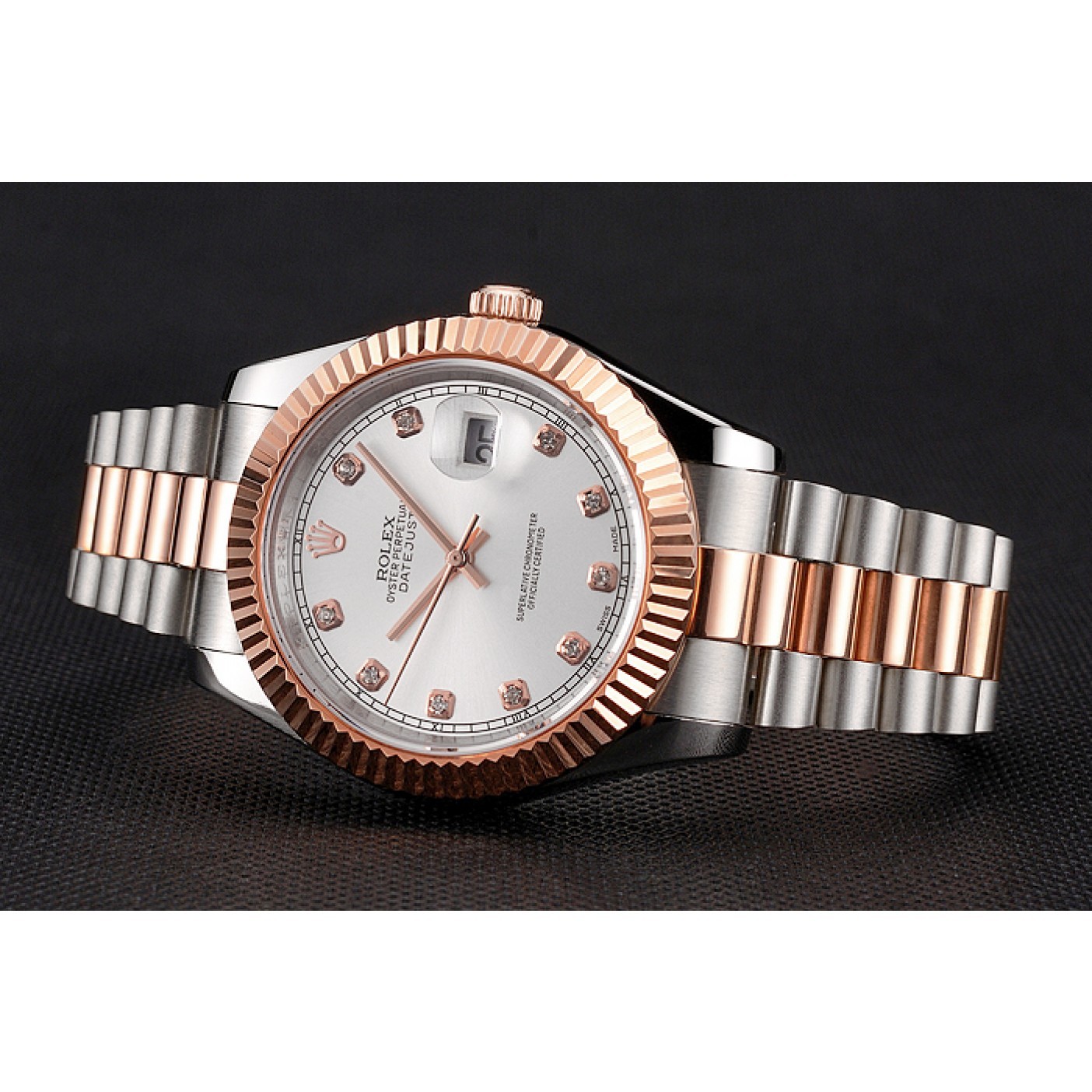 RepTime Watches Swiss Rolex Datejust White Dial Rose Gold Bezel Stainless Steel Case Two Tone Bracelet