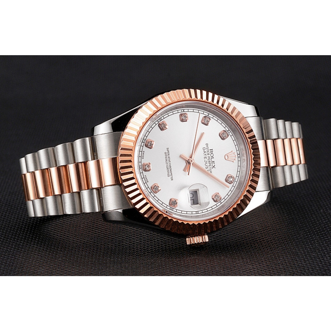 Swiss Rolex Datejust White Dial Rose Gold Bezel Stainless Steel Case Two Tone Bracelet