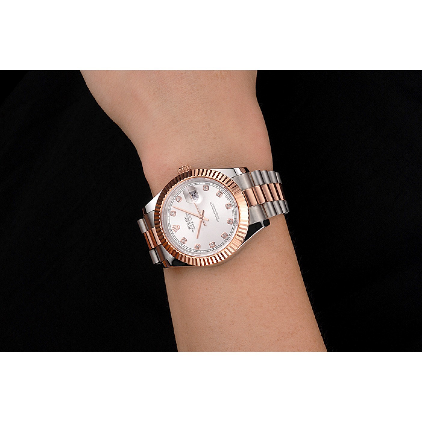 RepTime Watches Swiss Rolex Datejust White Dial Rose Gold Bezel Stainless Steel Case Two Tone Bracelet