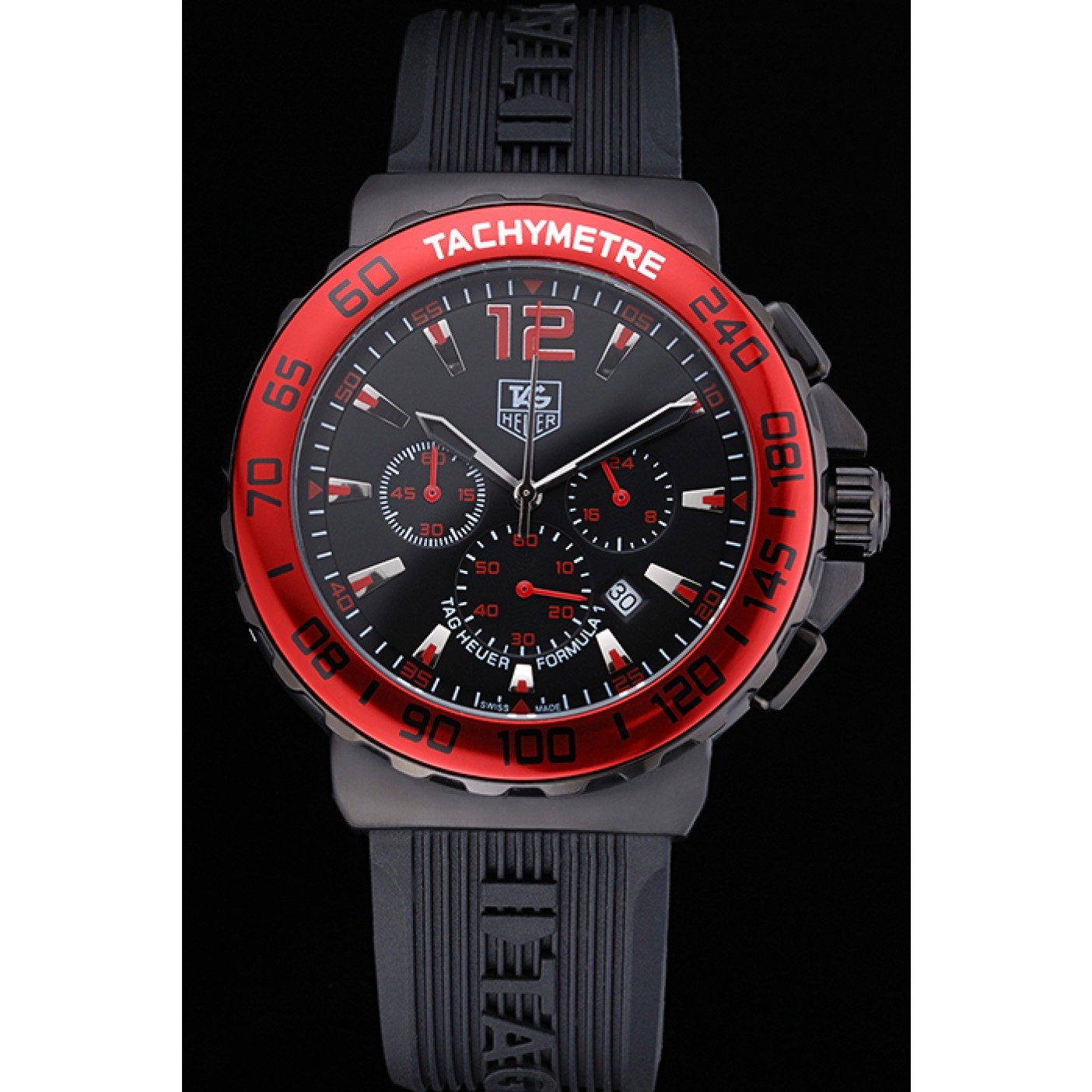 Tag Heuer Formula 1 Chronograph Black Dial Red Bezel Red Numerals 622407