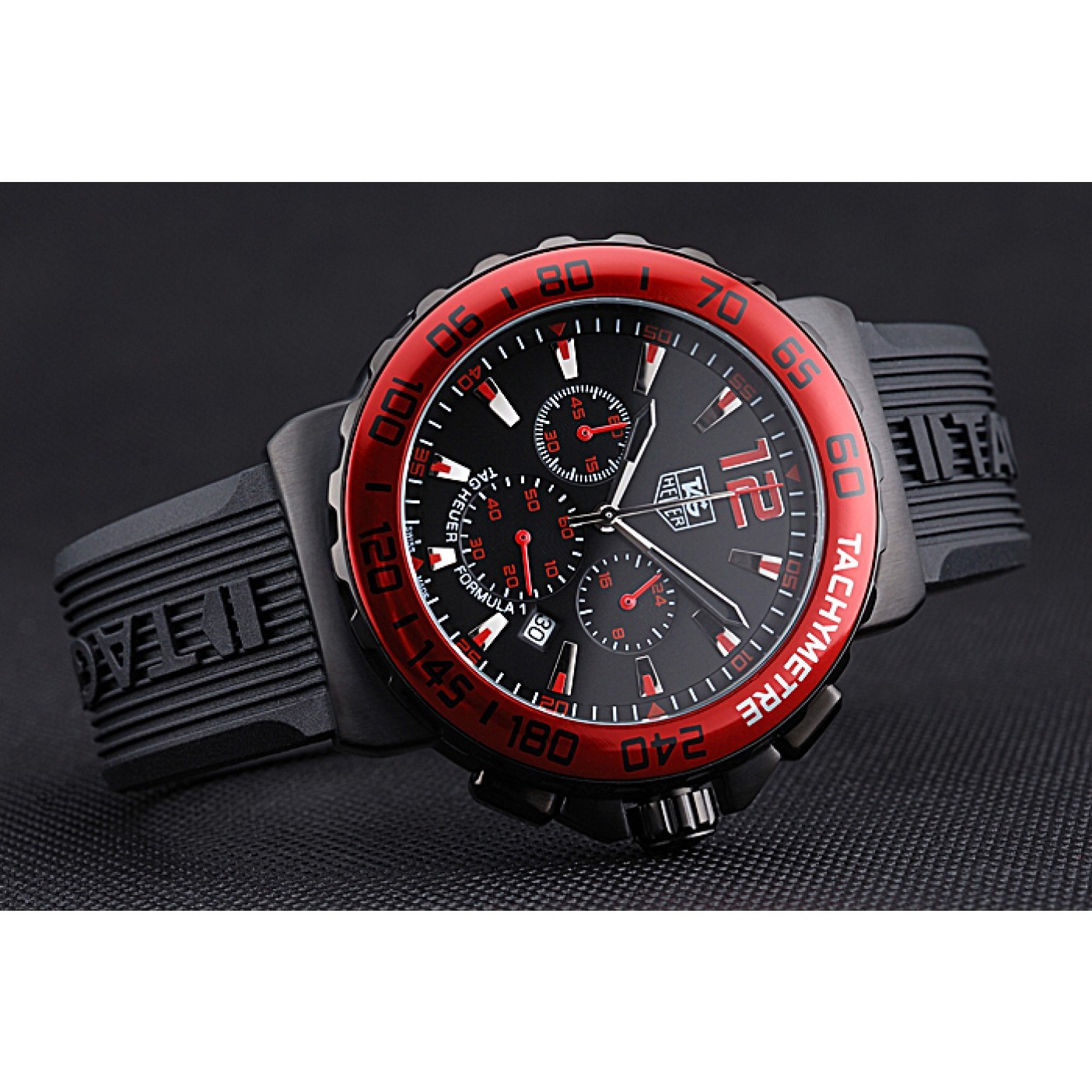 Tag Heuer Formula 1 Chronograph Black Dial Red Bezel Red Numerals 622407