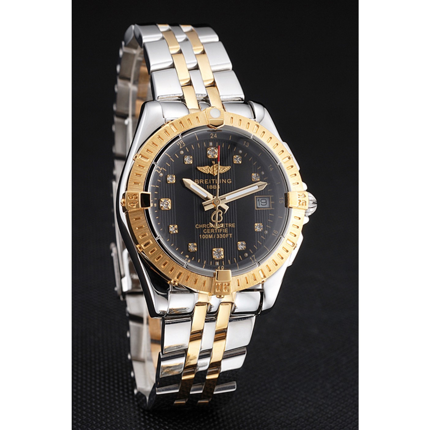 Breitling Colt Lady Black Dial Diamond Hour Marks Gold Bezel Stainless Steel Case Two Tone Bracelet