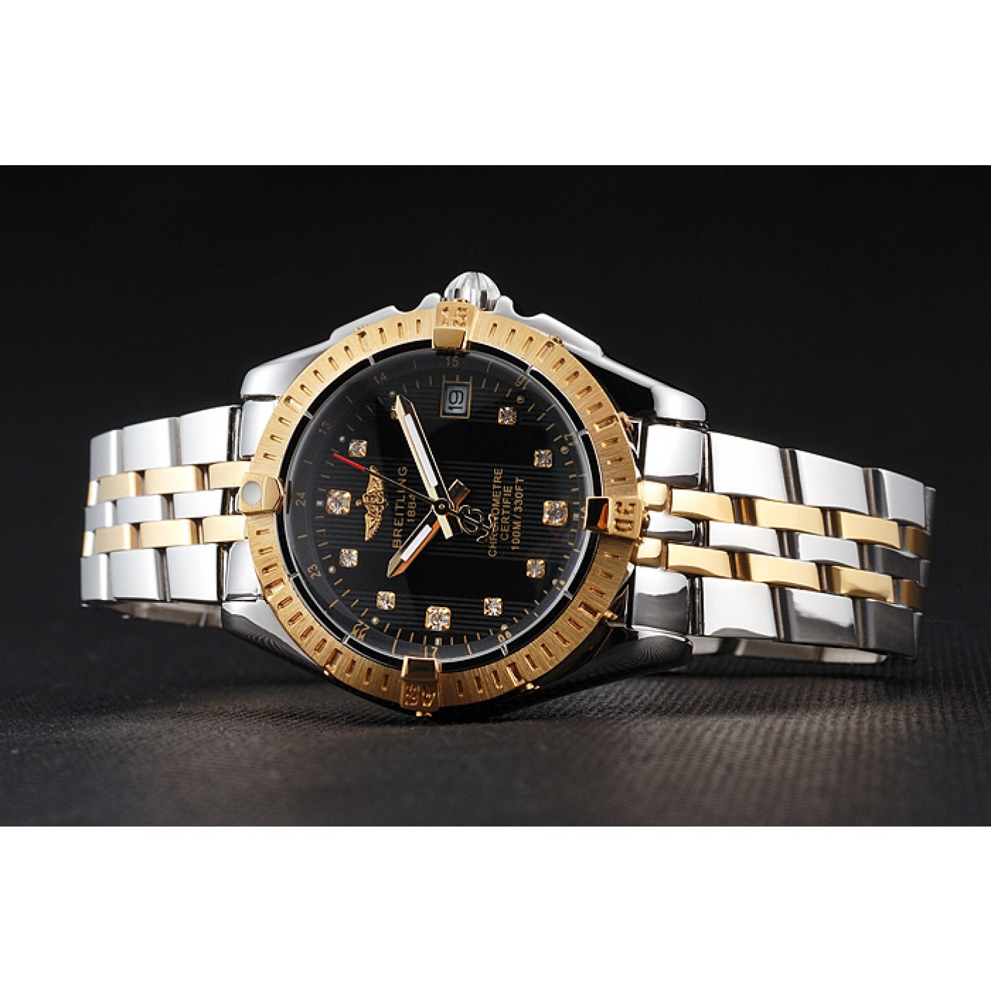 Breitling Colt Lady Black Dial Diamond Hour Marks Gold Bezel Stainless Steel Case Two Tone Bracelet