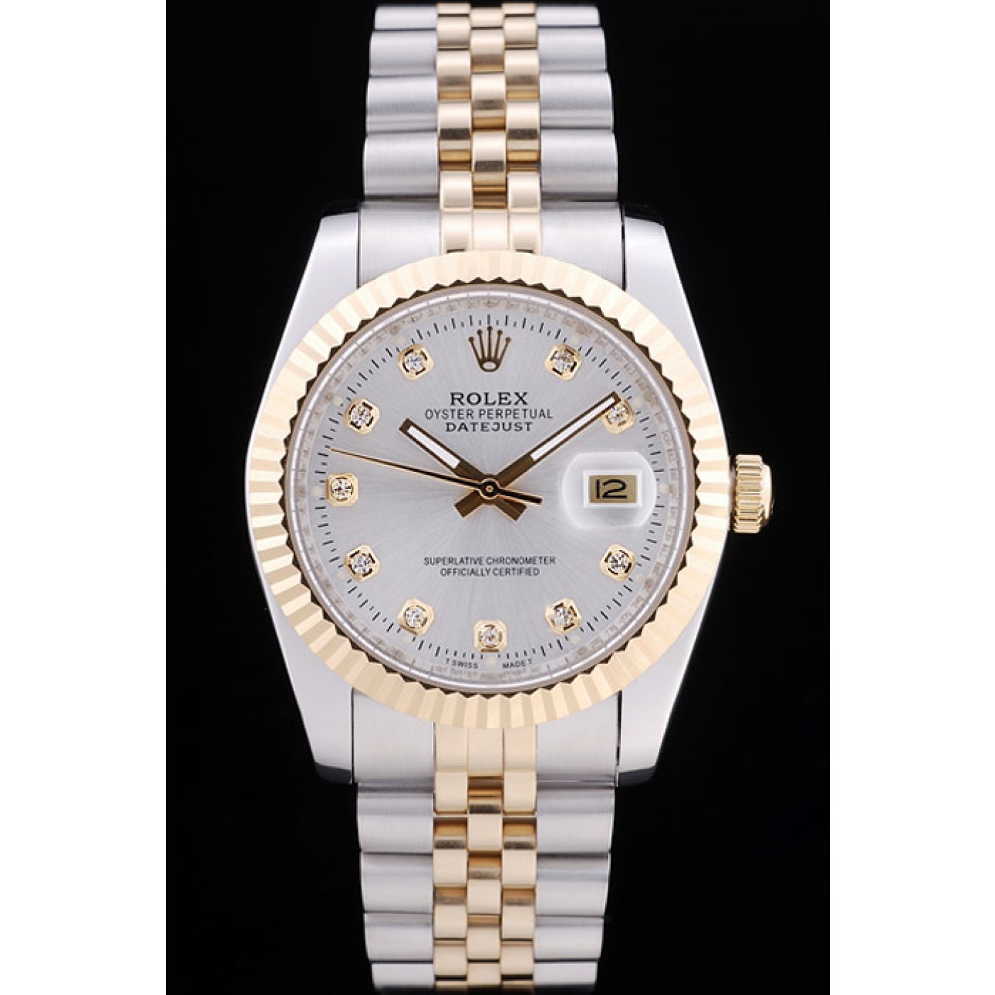 Rolex Datejust Silver Dial Diamonds Ribbed Bezel 7454