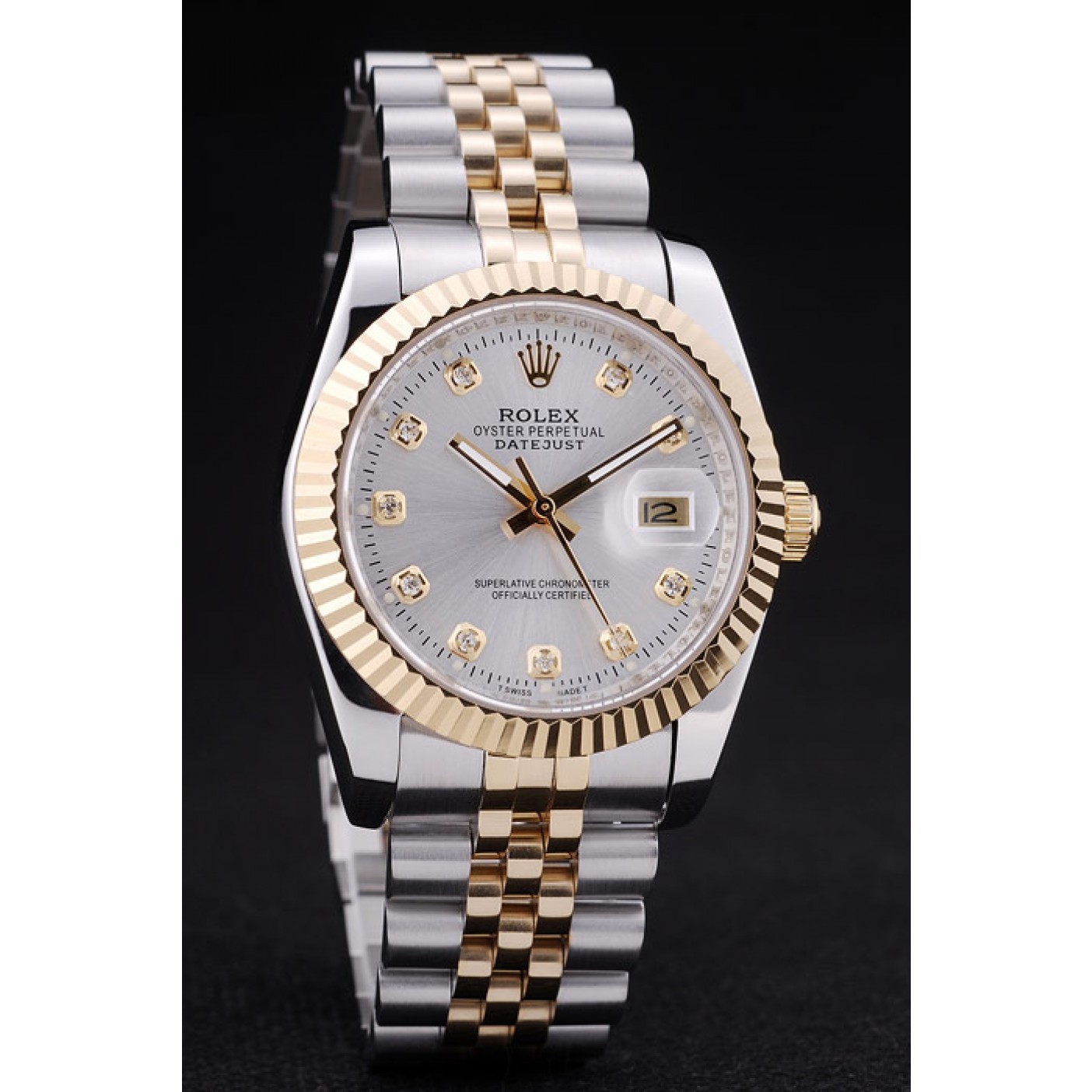 RepTime Watches Rolex Datejust Silver Dial Diamonds Ribbed Bezel 7454