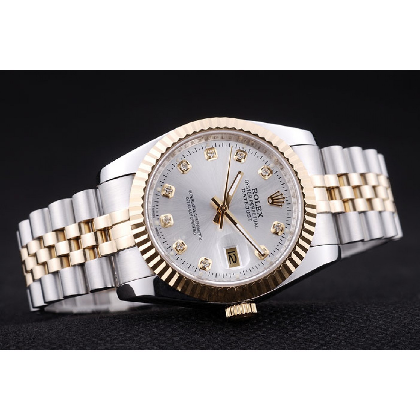 RepTime Watches Rolex Datejust Silver Dial Diamonds Ribbed Bezel 7454