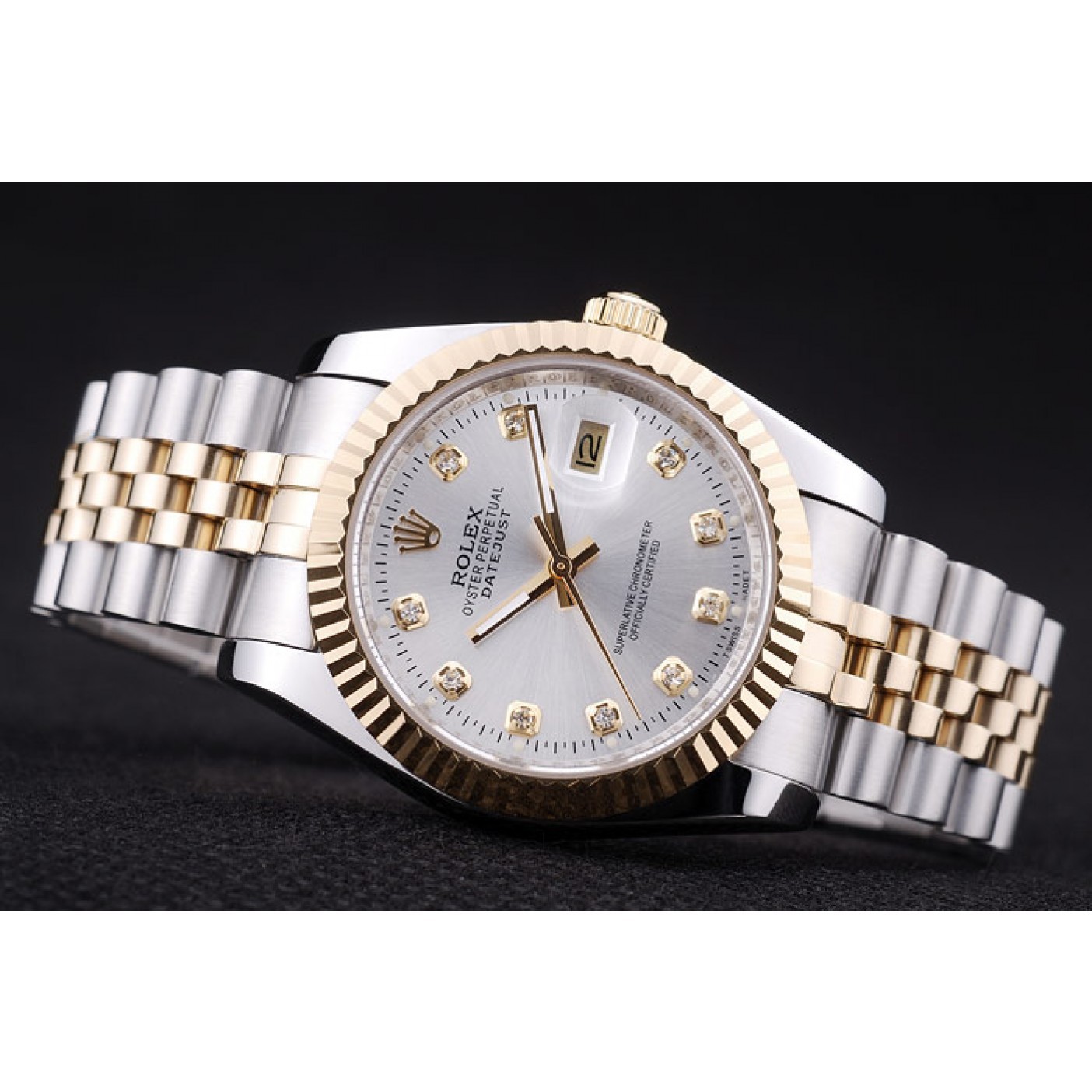 RepTime Watches Rolex Datejust Silver Dial Diamonds Ribbed Bezel 7454