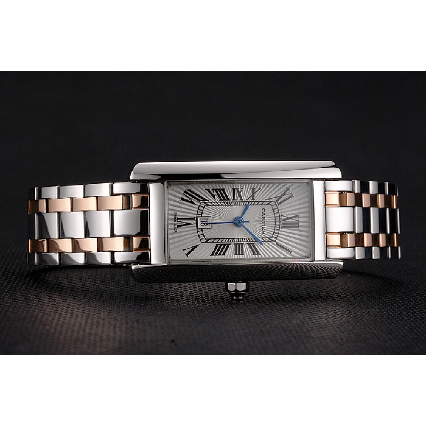 Cartier Tank Americaine 21mm White Dial Stainless Steel Case Two Tone Bracelet