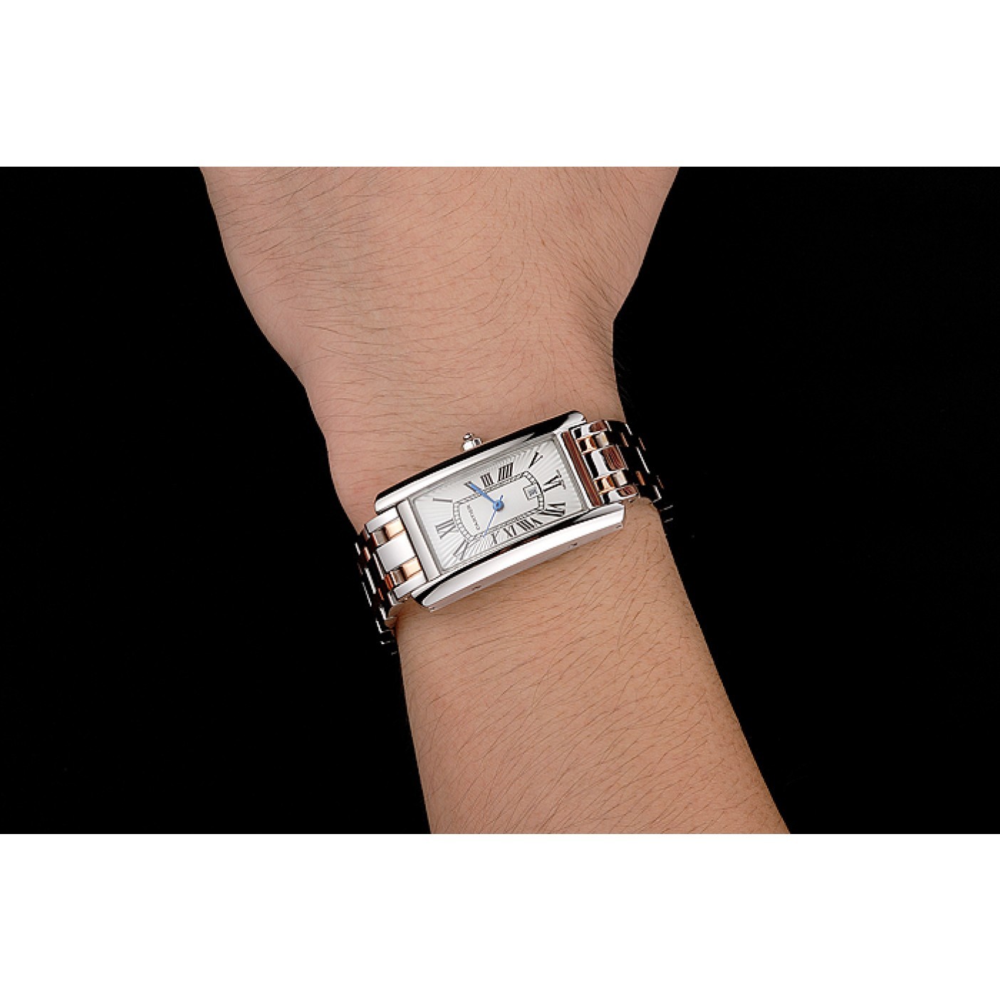 Cartier Tank Americaine 21mm White Dial Stainless Steel Case Two Tone Bracelet