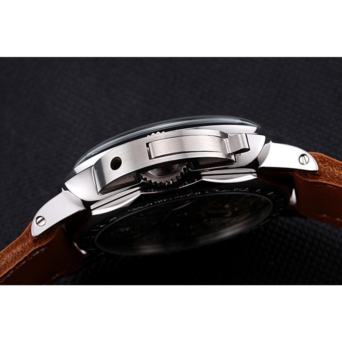 Panerai Radiomir Brushed Stainless Steel Case Black Dial Brown Leather Strap