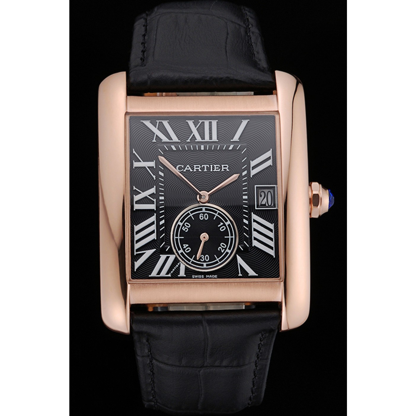 Cartier Tank MC Black Dial Gold Case Black Leather Strap 622580