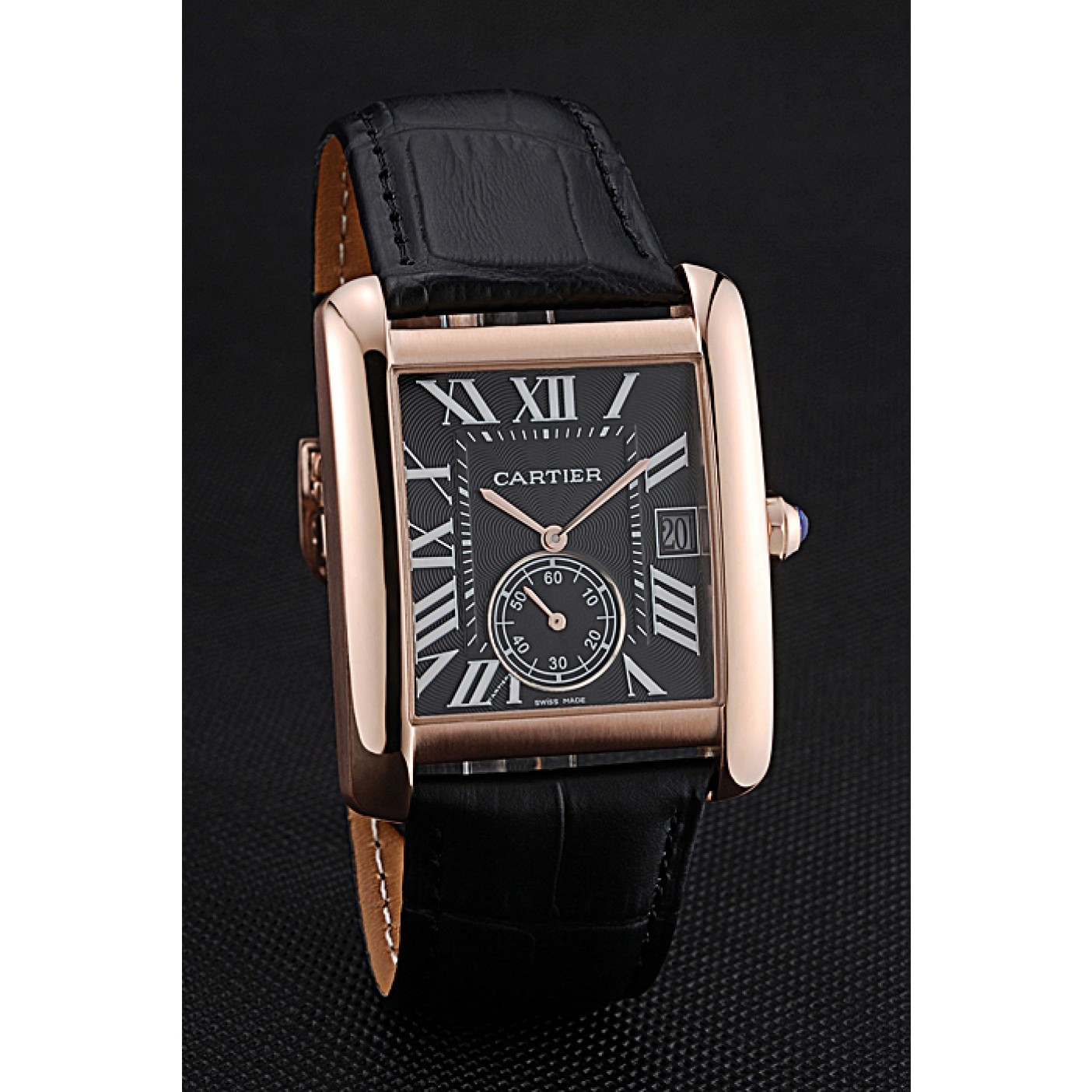 Cartier Tank MC Black Dial Gold Case Black Leather Strap 622580