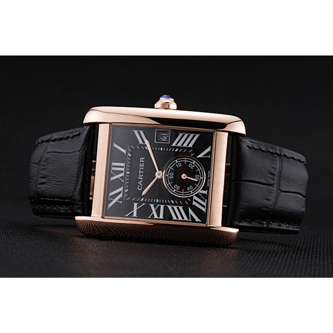 Cartier Tank MC Black Dial Gold Case Black Leather Strap 622580