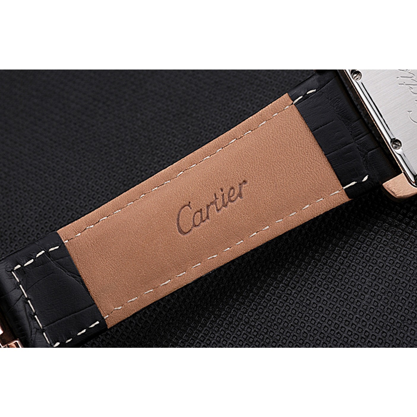 Cartier Tank MC Black Dial Gold Case Black Leather Strap 622580