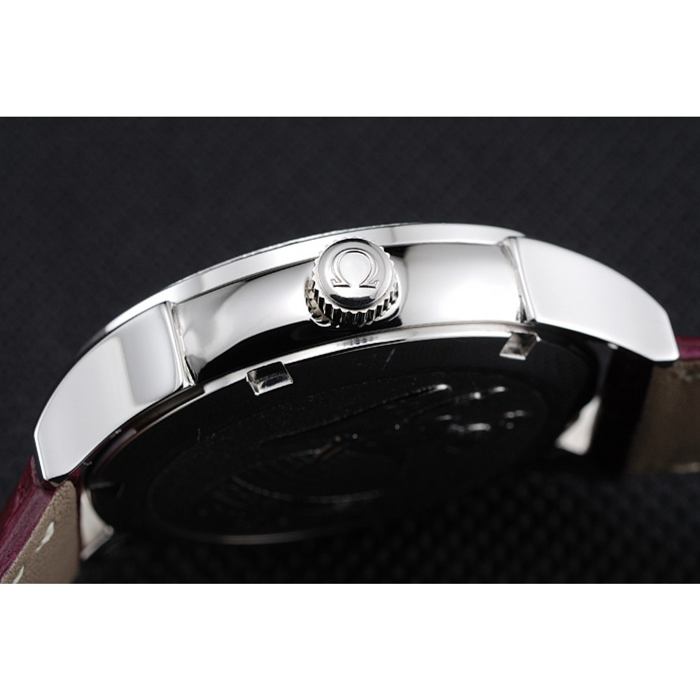 Omega DeVille Prestige Dark Red Dial Silver Diamond Case Dark Red Leather Bracelet 1454121