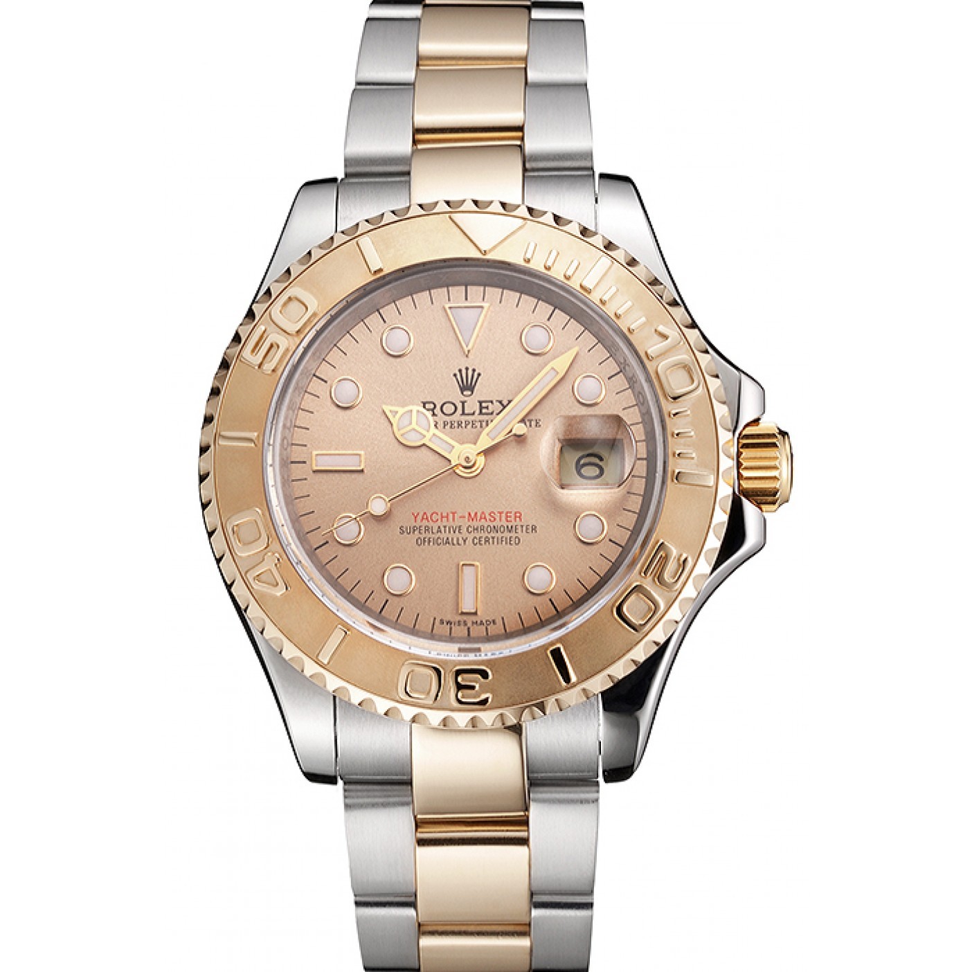 RepTime Watches Swiss Rolex Yacht-Master Champagne Dial Gold Bezel Stainless Steel Case Two Tone Bracelet