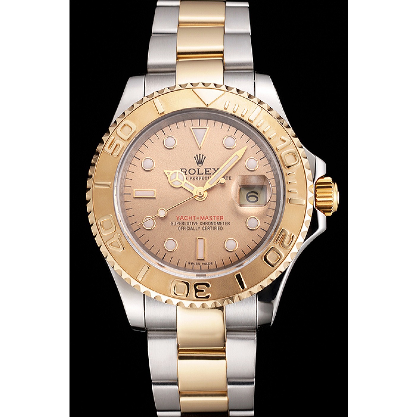 Swiss Rolex Yacht-Master Champagne Dial Gold Bezel Stainless Steel Case Two Tone Bracelet