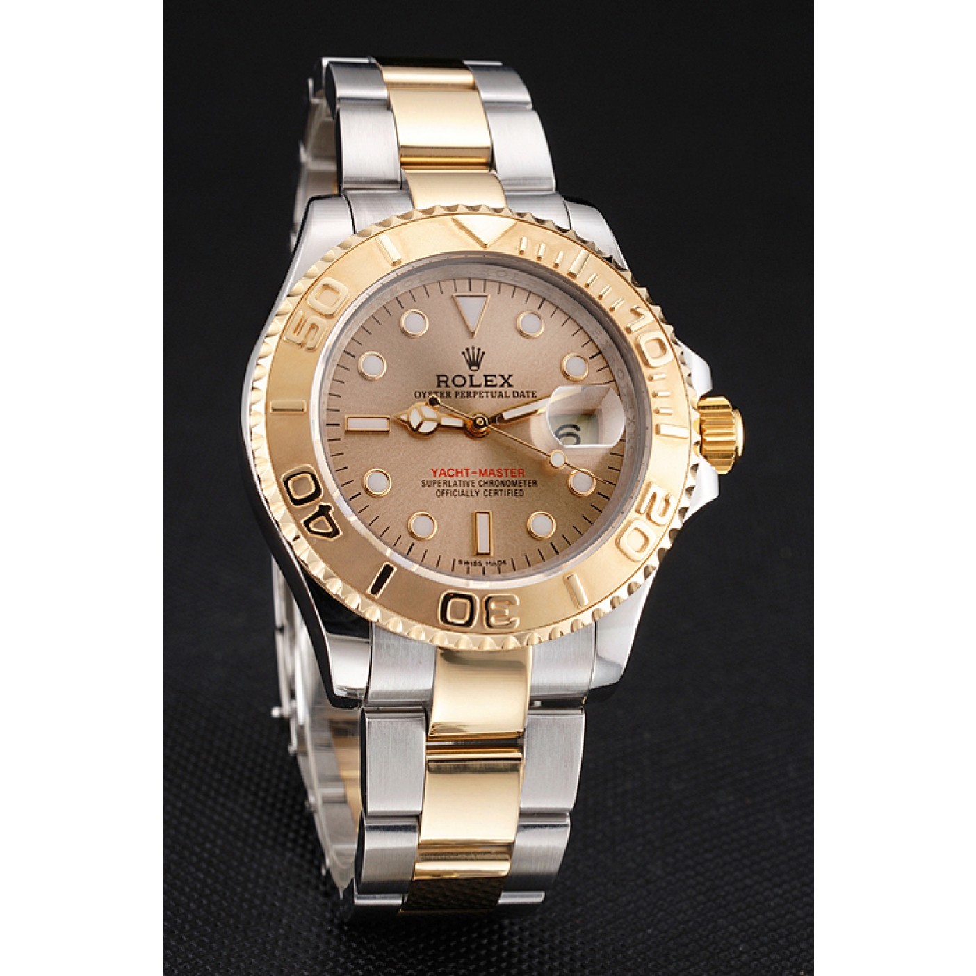 RepTime Watches Swiss Rolex Yacht-Master Champagne Dial Gold Bezel Stainless Steel Case Two Tone Bracelet