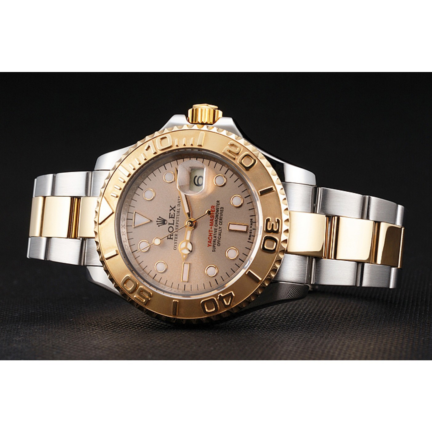 RepTime Watches Swiss Rolex Yacht-Master Champagne Dial Gold Bezel Stainless Steel Case Two Tone Bracelet