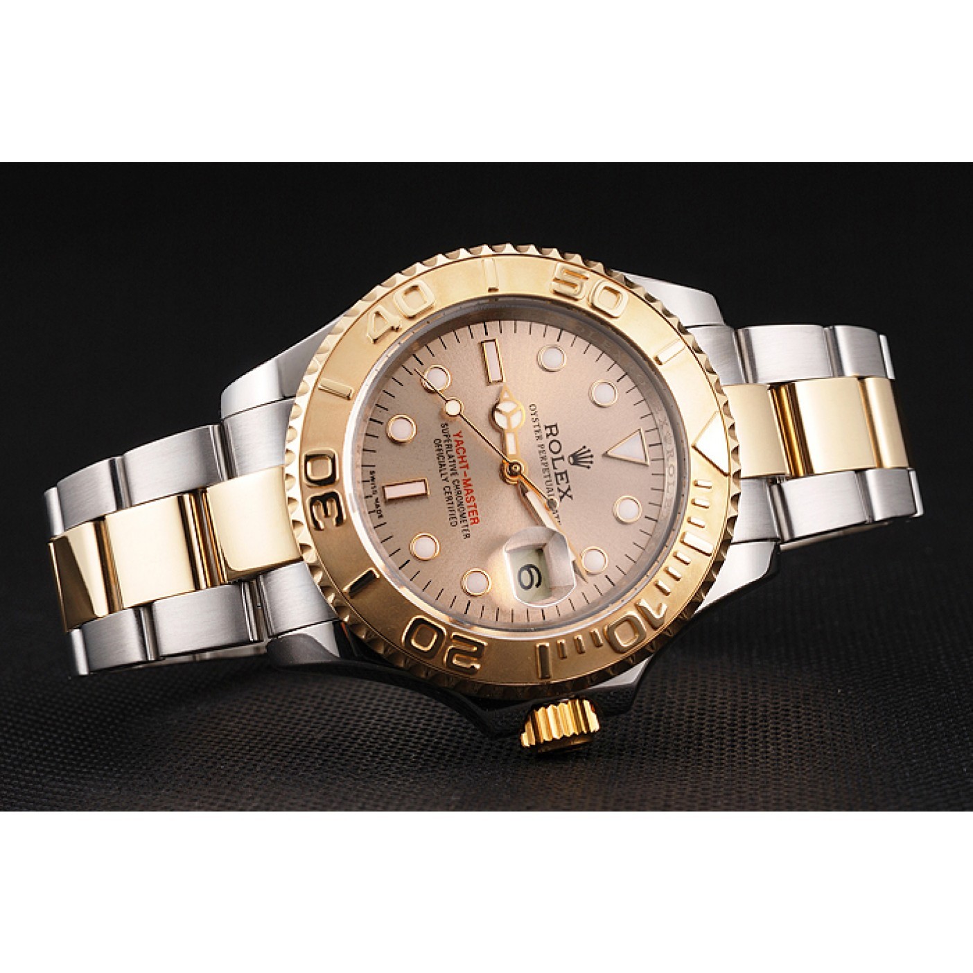 RepTime Watches Swiss Rolex Yacht-Master Champagne Dial Gold Bezel Stainless Steel Case Two Tone Bracelet